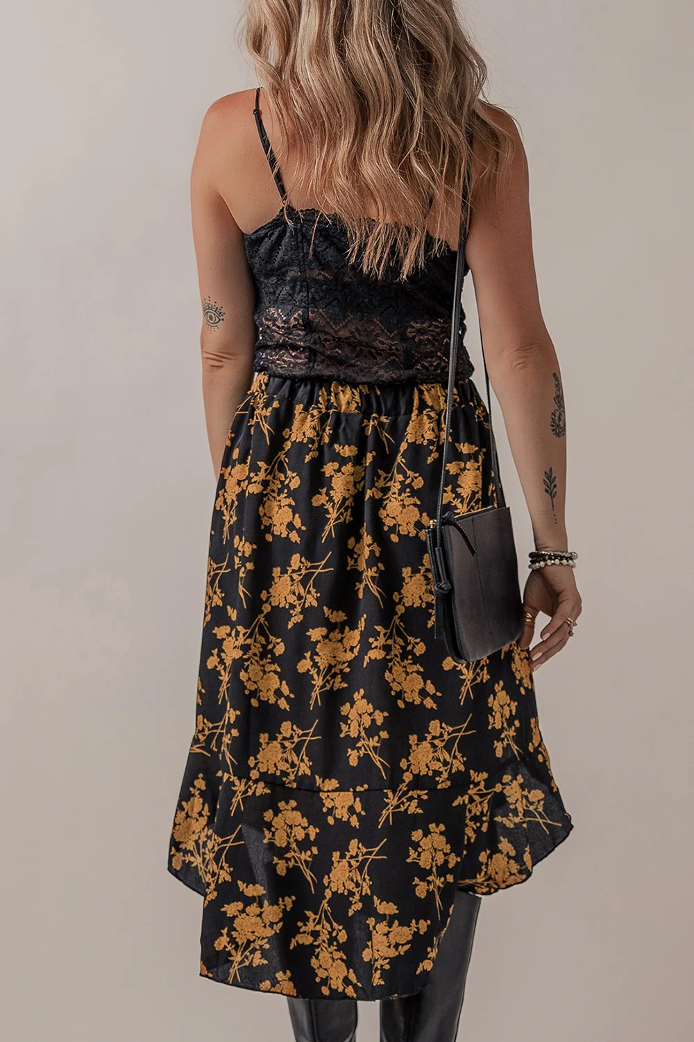 Floral Buttoned Ruffle Hem Skirt - Image 2