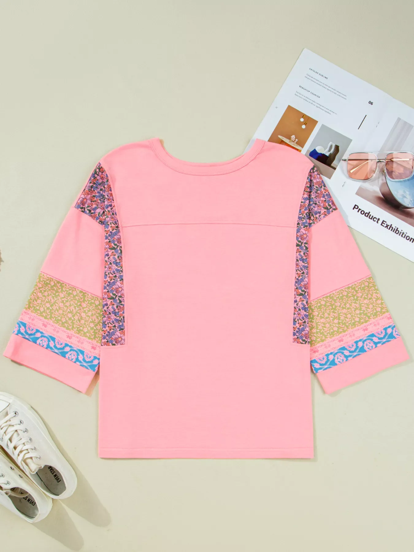 Floral Color Block Patchwork Long Sleeve Top - Image 5
