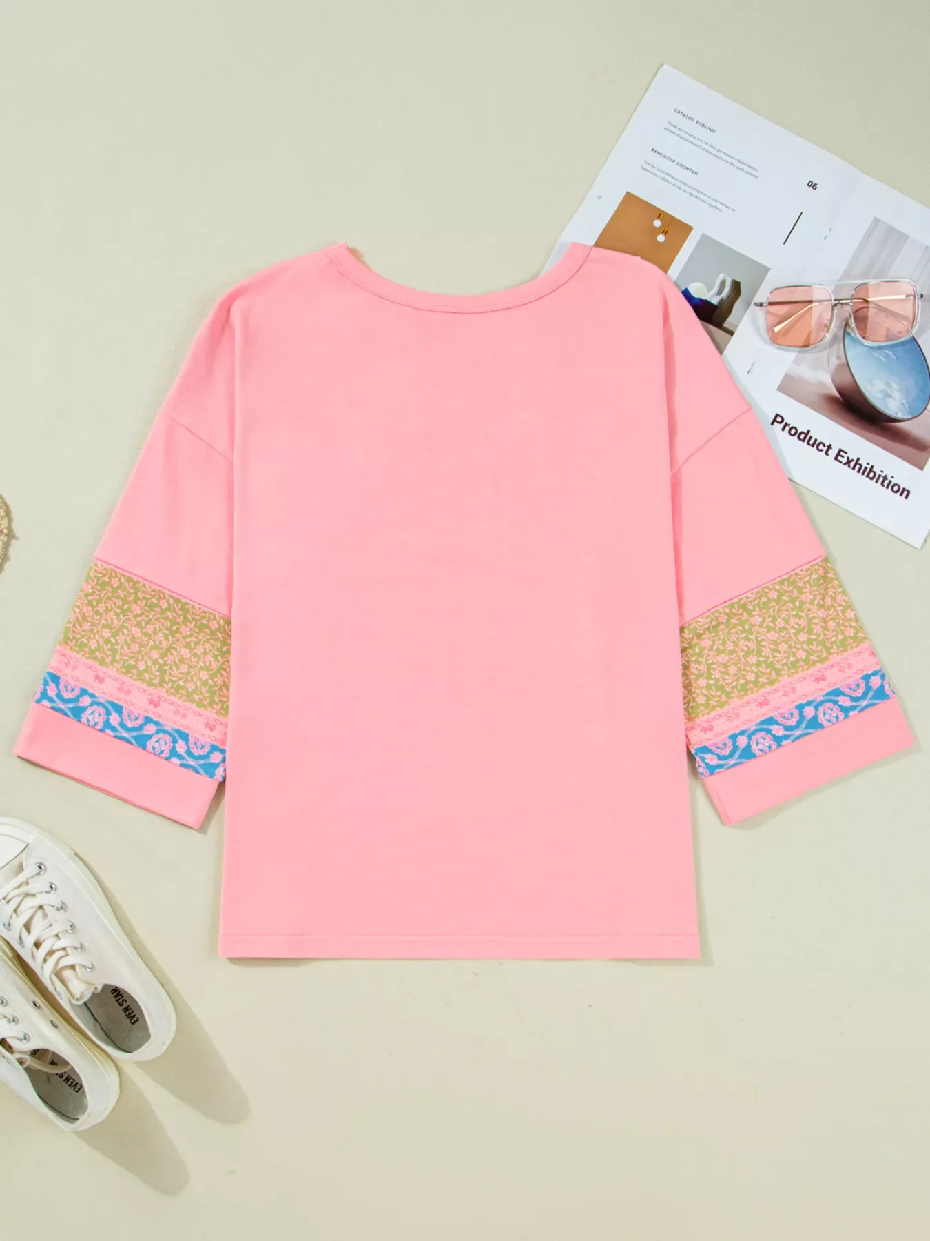 Floral Color Block Patchwork Long Sleeve Top - Image 6