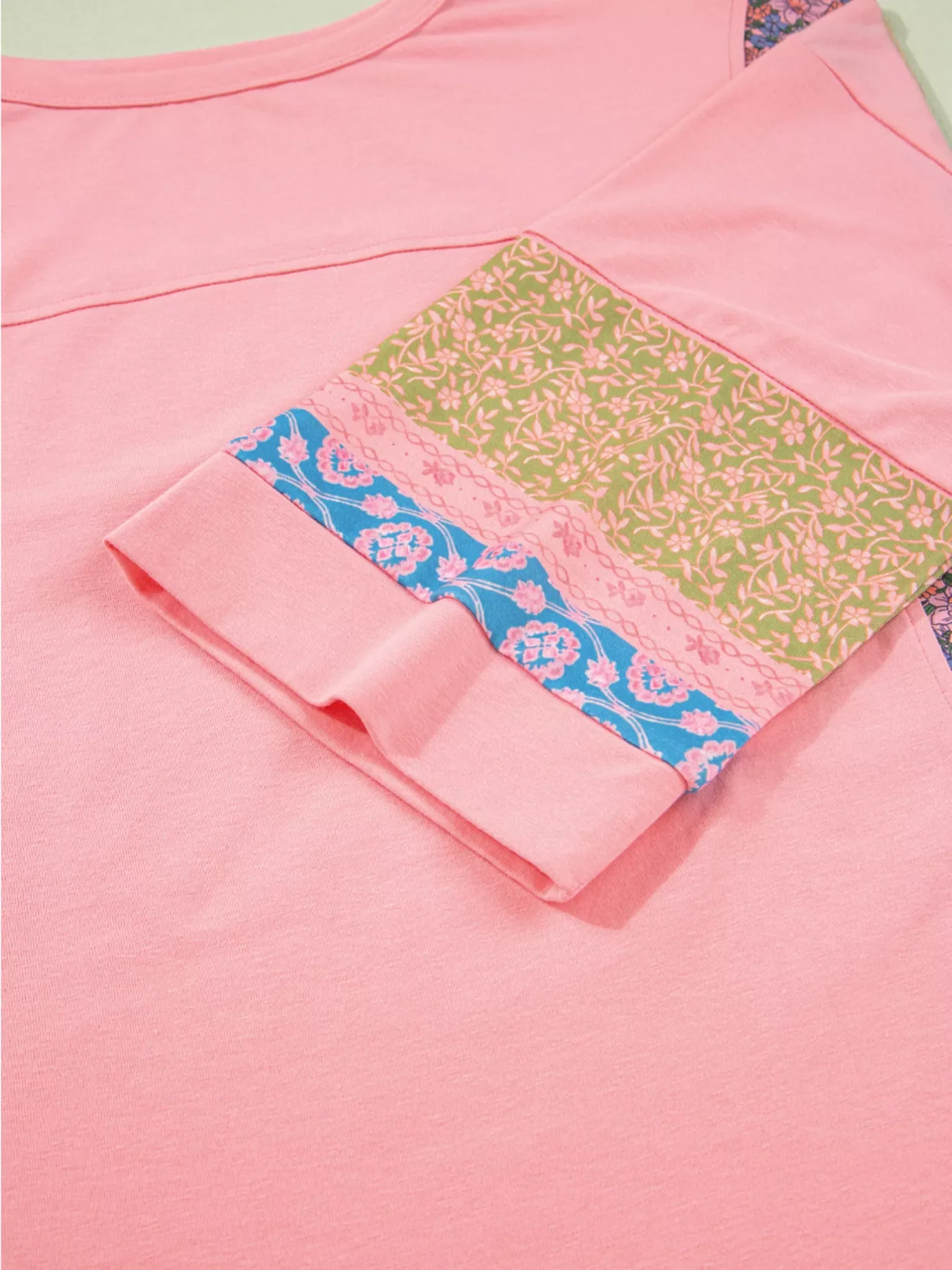 Floral Color Block Patchwork Long Sleeve Top - Image 9