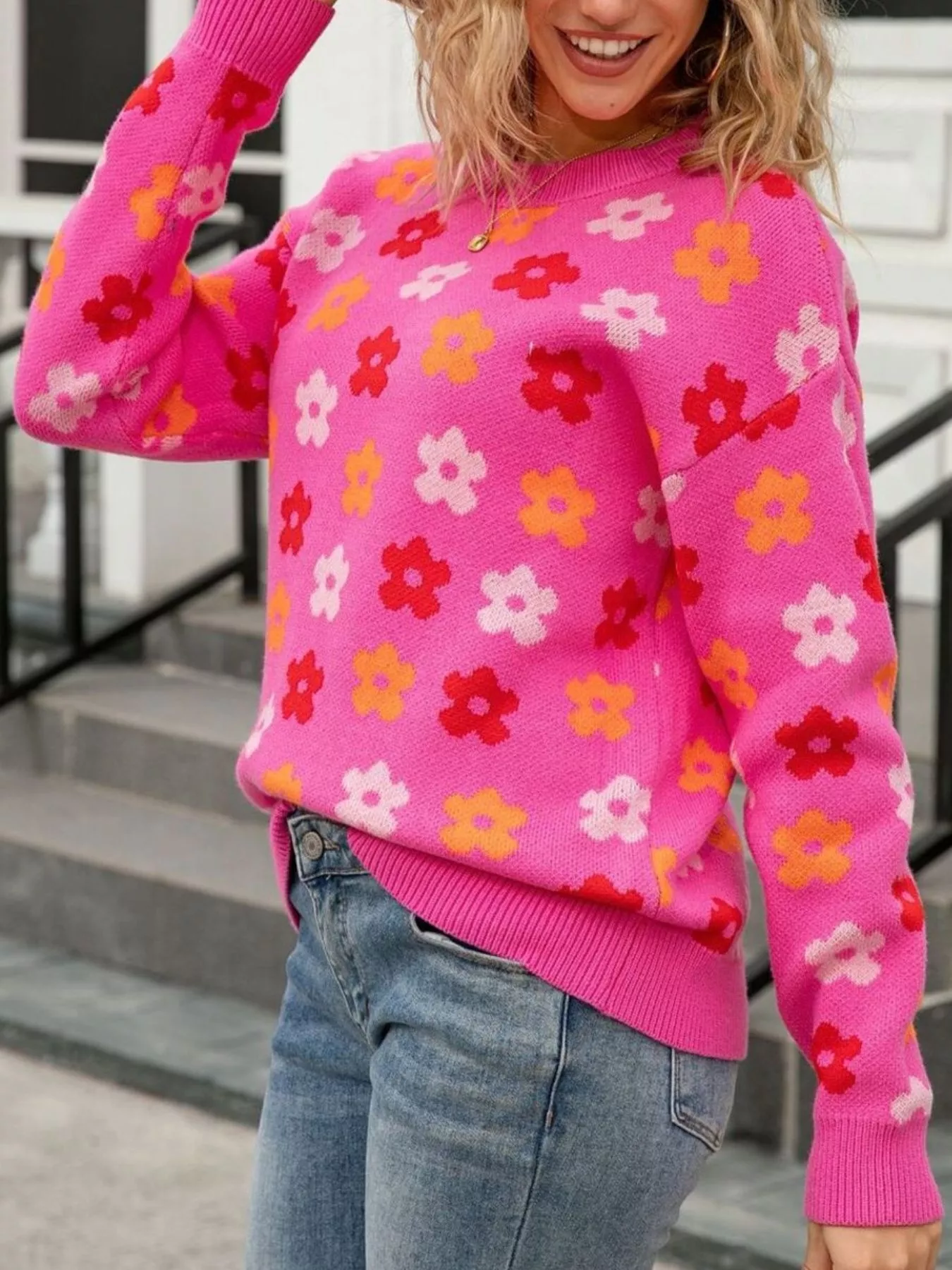 Floral Crew Neck Sweater - Image 2
