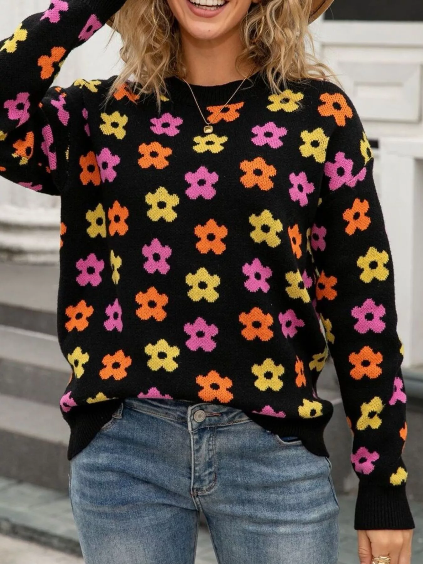 Floral Crew Neck Sweater - Image 7
