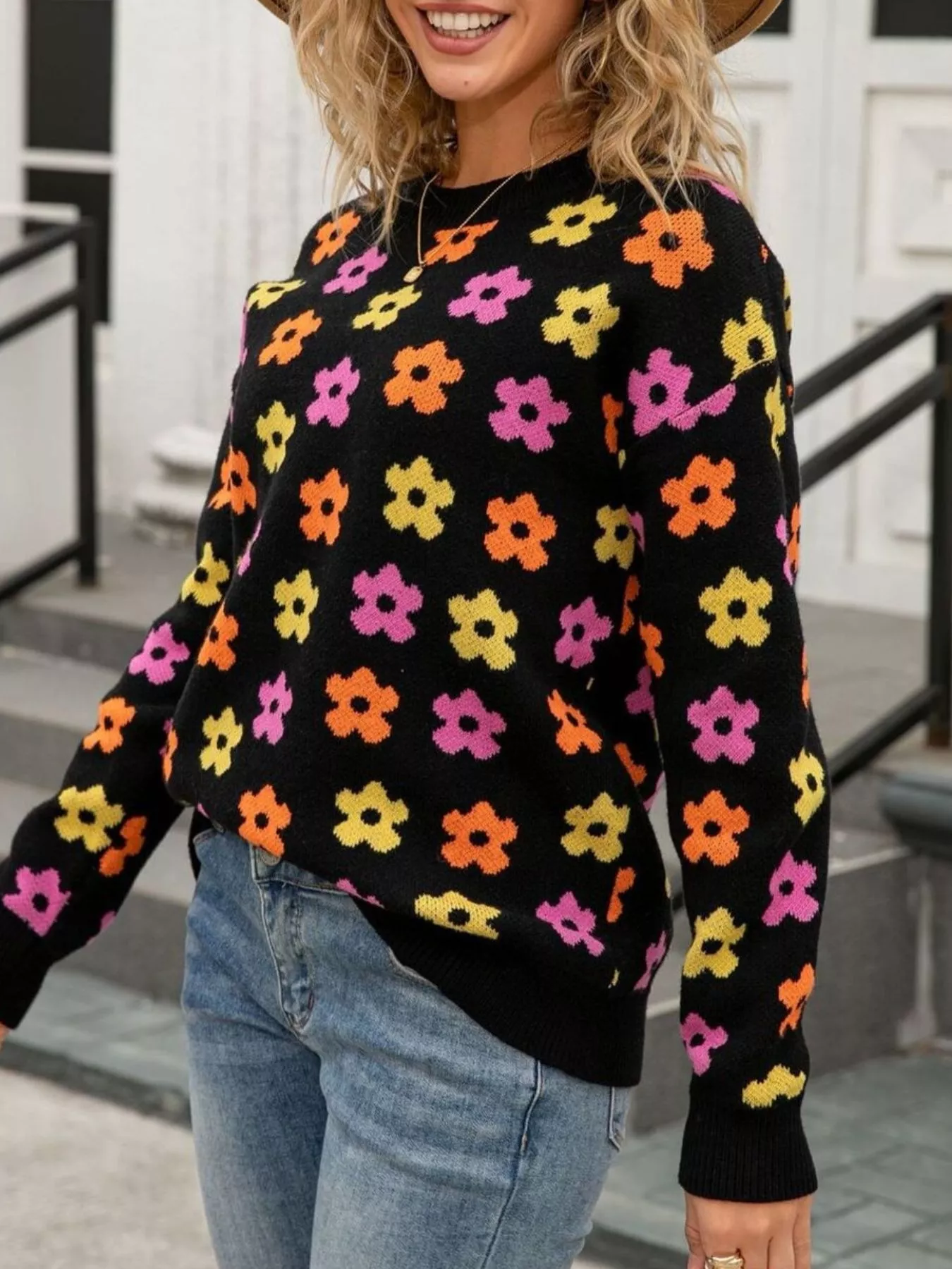 Floral Crew Neck Sweater - Image 9