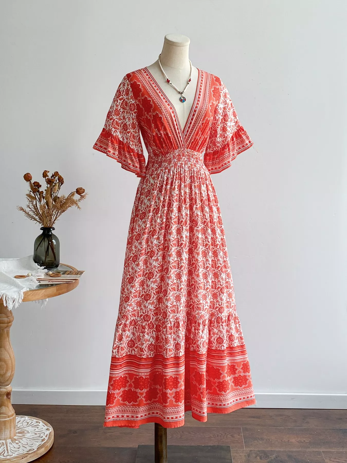 Floral Deep V-Neck Dress - Image 4