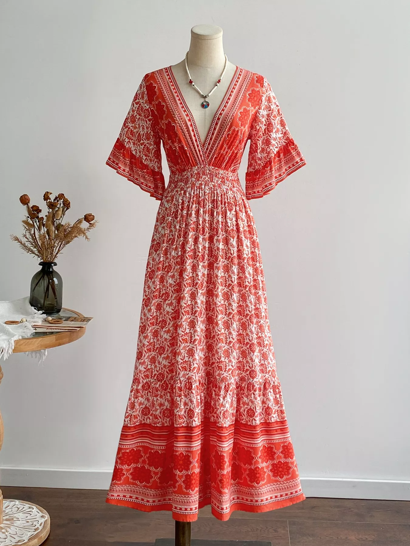 Floral Deep V-Neck Dress - Image 7
