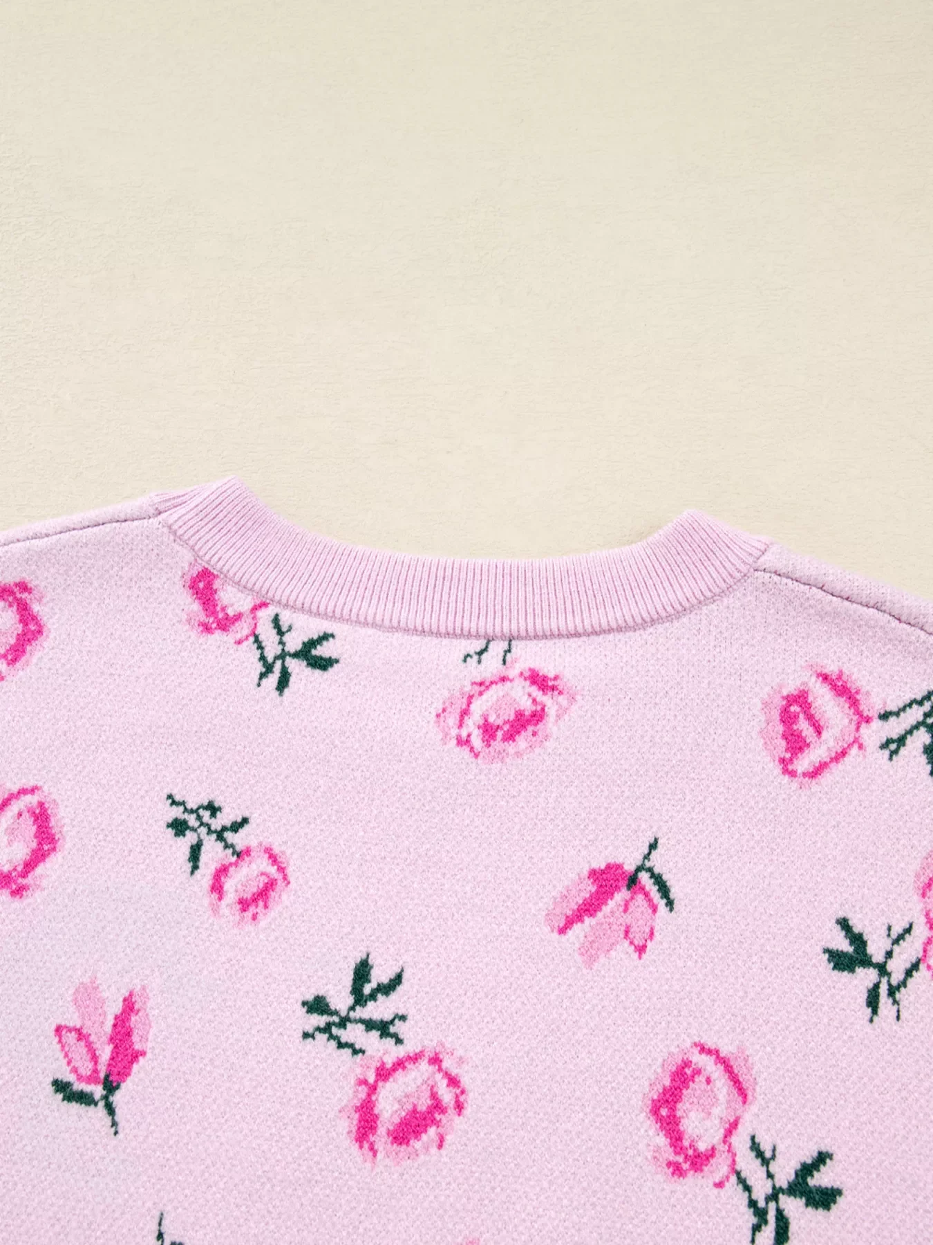 Floral Drop Shoulder Cropped Sweater - Image 6