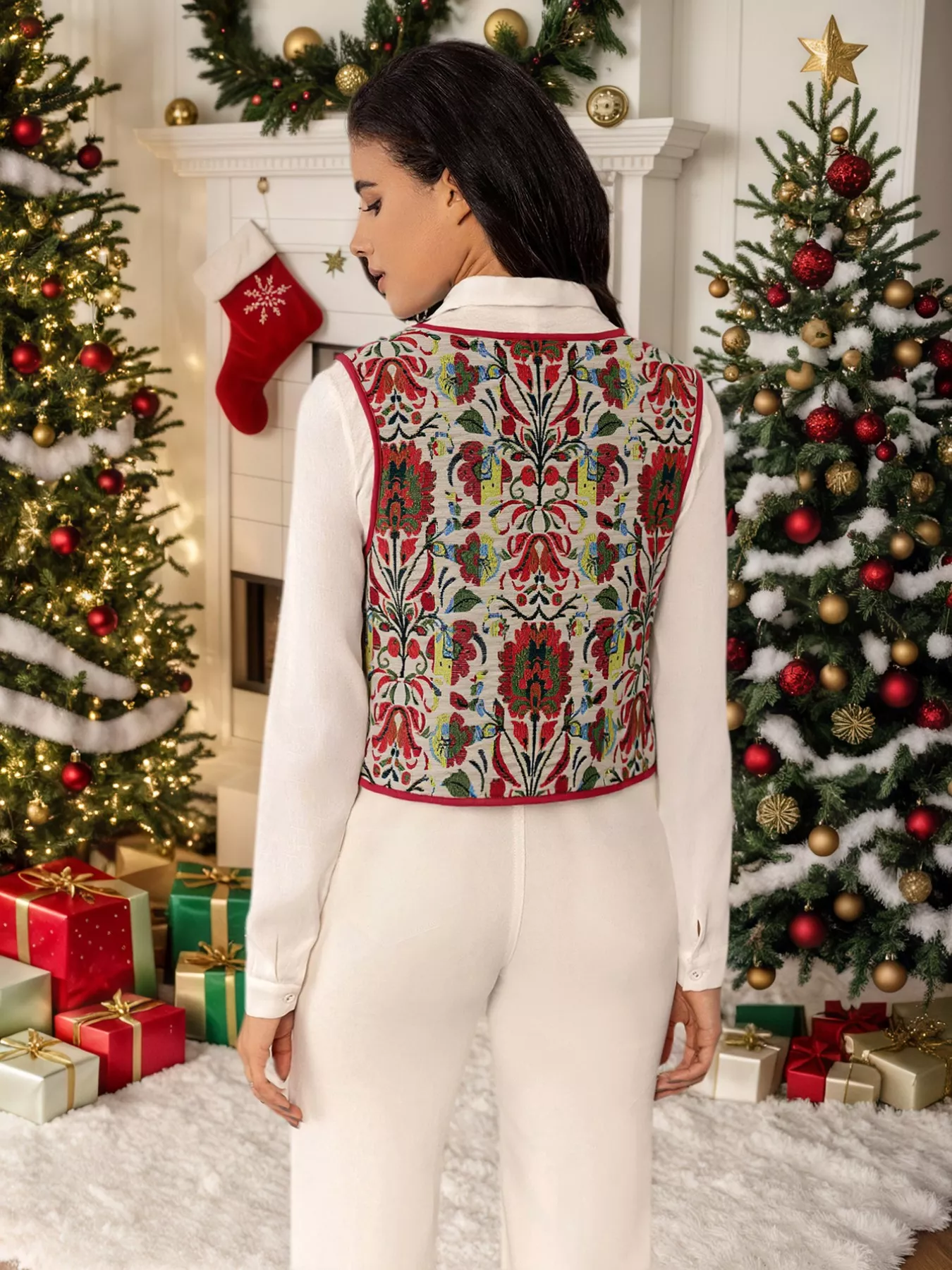 Floral Embroidered Tie-Front Vest Coat - Image 5
