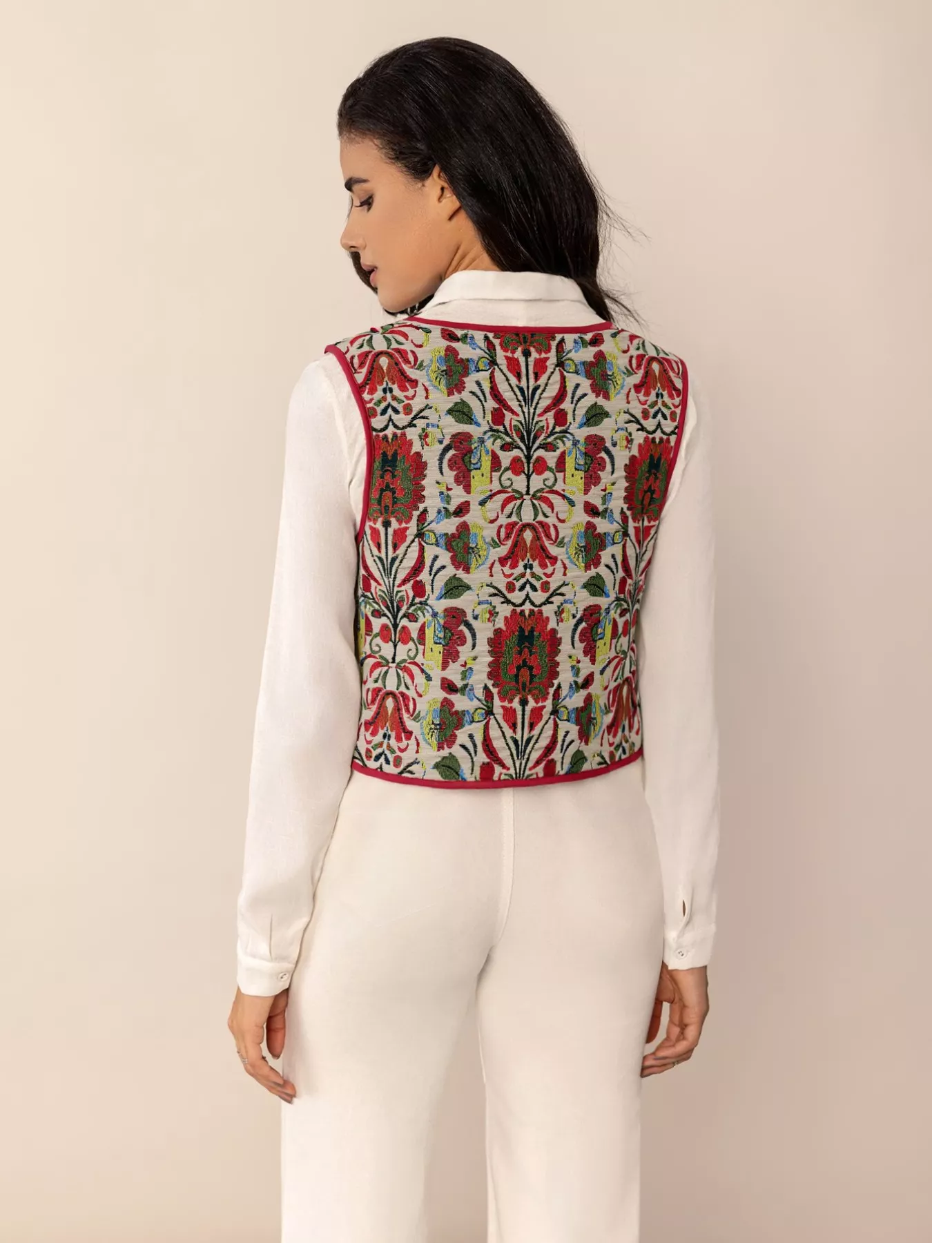 Floral Embroidered Tie-Front Vest Coat - Image 9