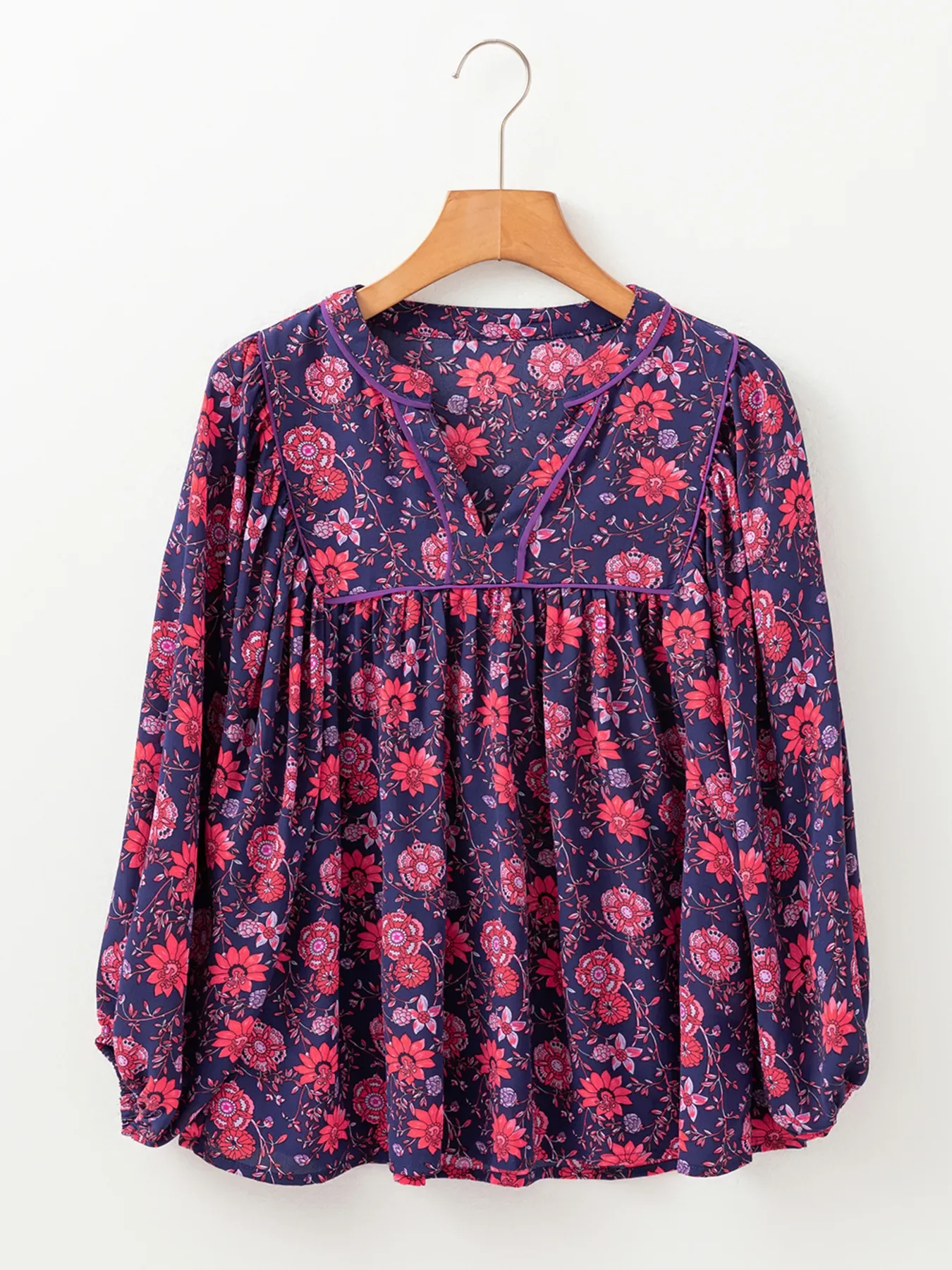 Floral Half Sleeve Split Neck Blouse Top - Image 6