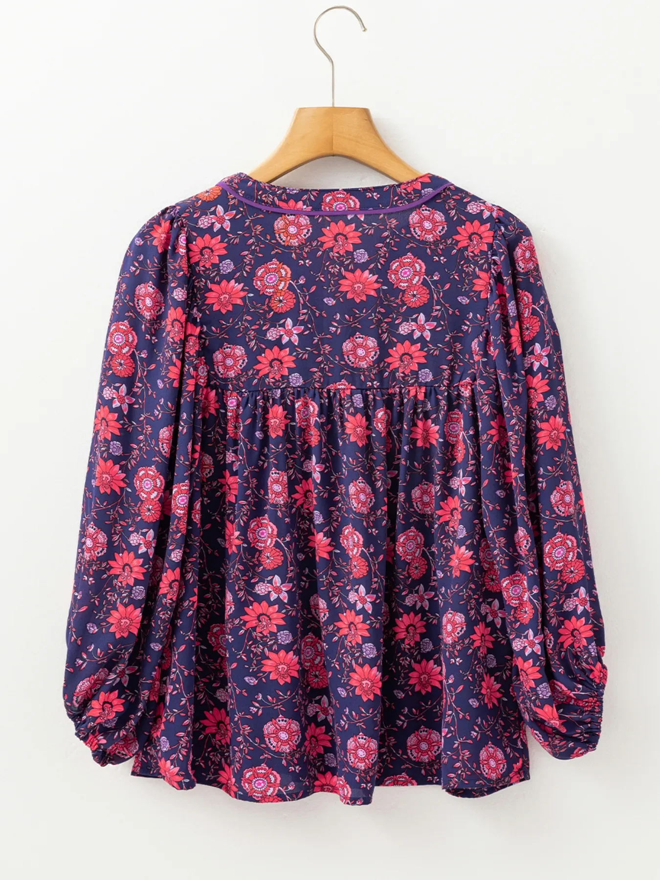 Floral Half Sleeve Split Neck Blouse Top - Image 7