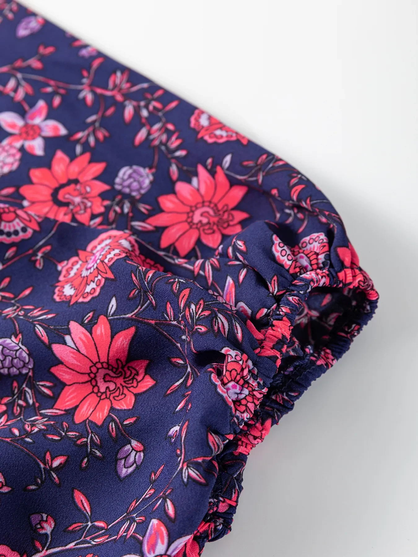 Floral Half Sleeve Split Neck Blouse Top - Image 9