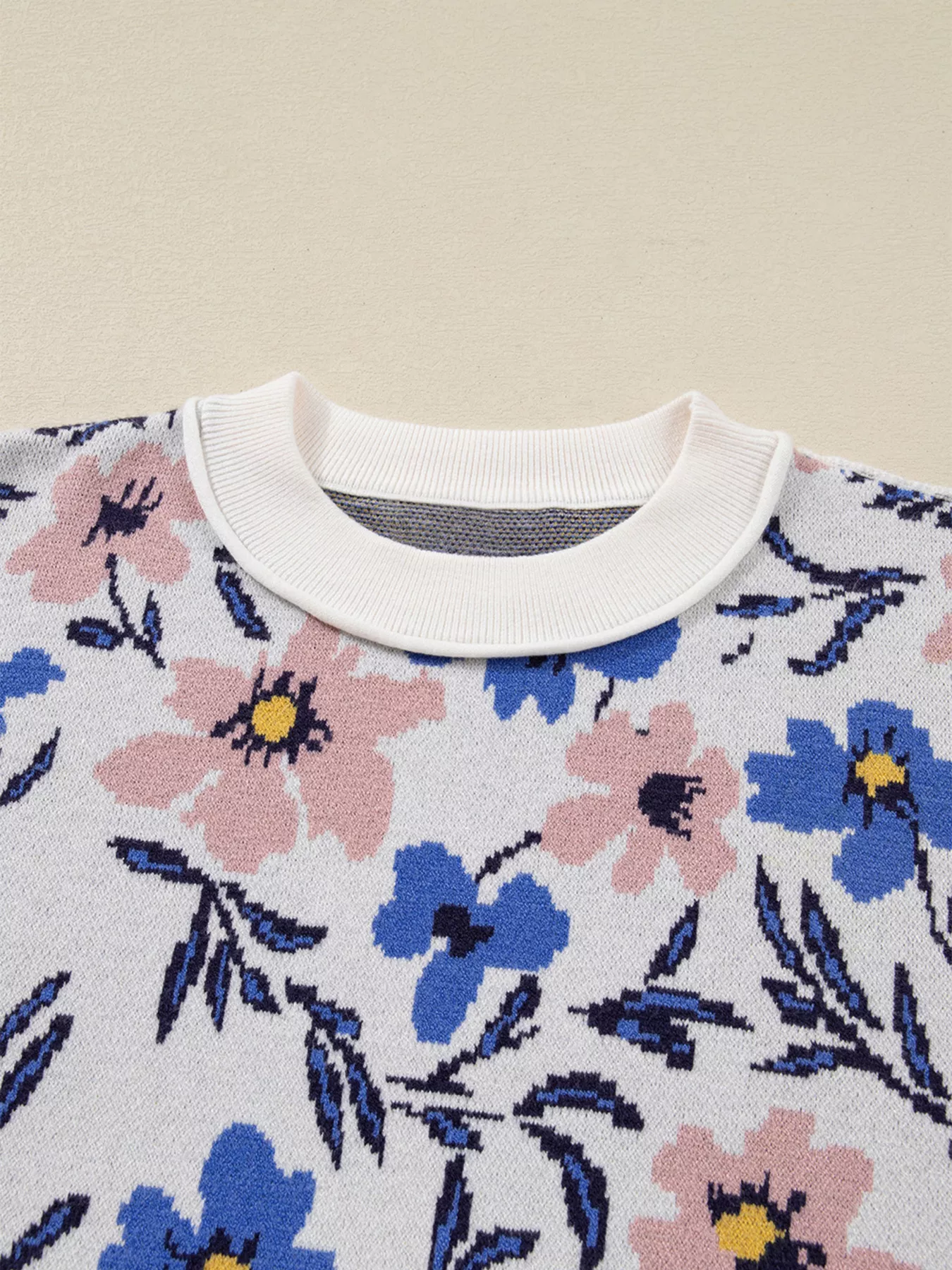 Floral Panel Colorblock Sleeve Patchwork Sweater - Image 5