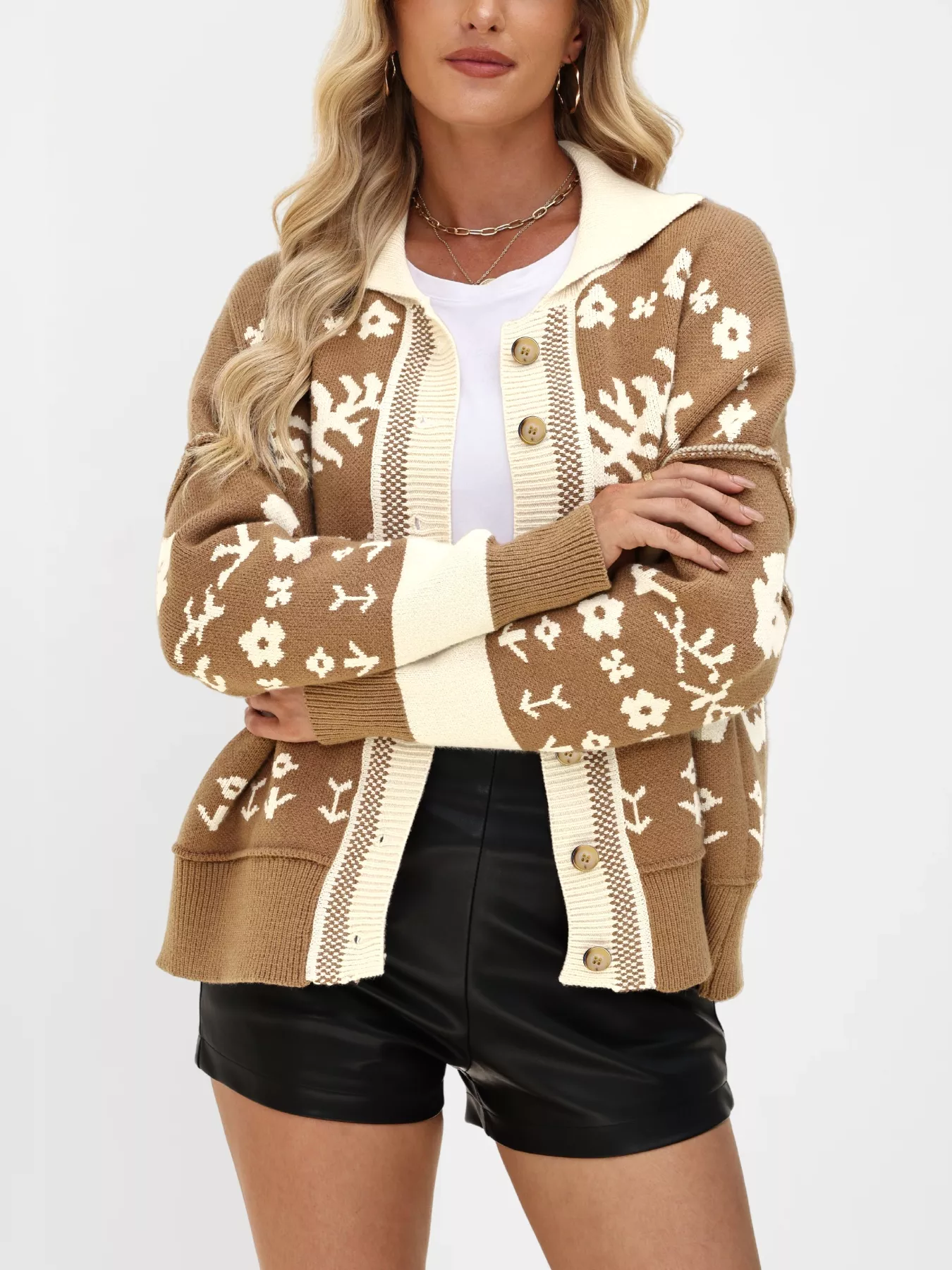 Floral Pattern Button-Down Cardigan - Image 2