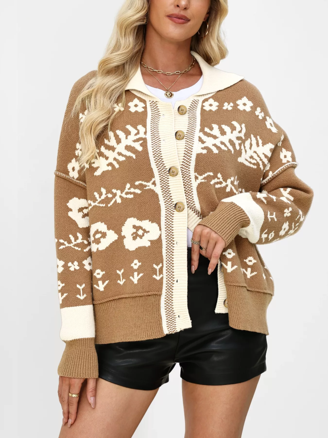 Floral Pattern Button-Down Cardigan - Image 4