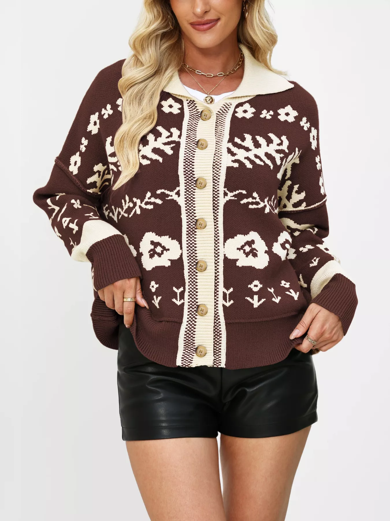 Floral Pattern Button-Down Cardigan - Image 6