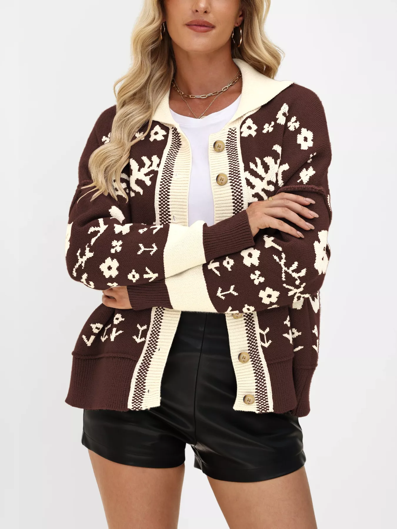 Floral Pattern Button-Down Cardigan - Image 7