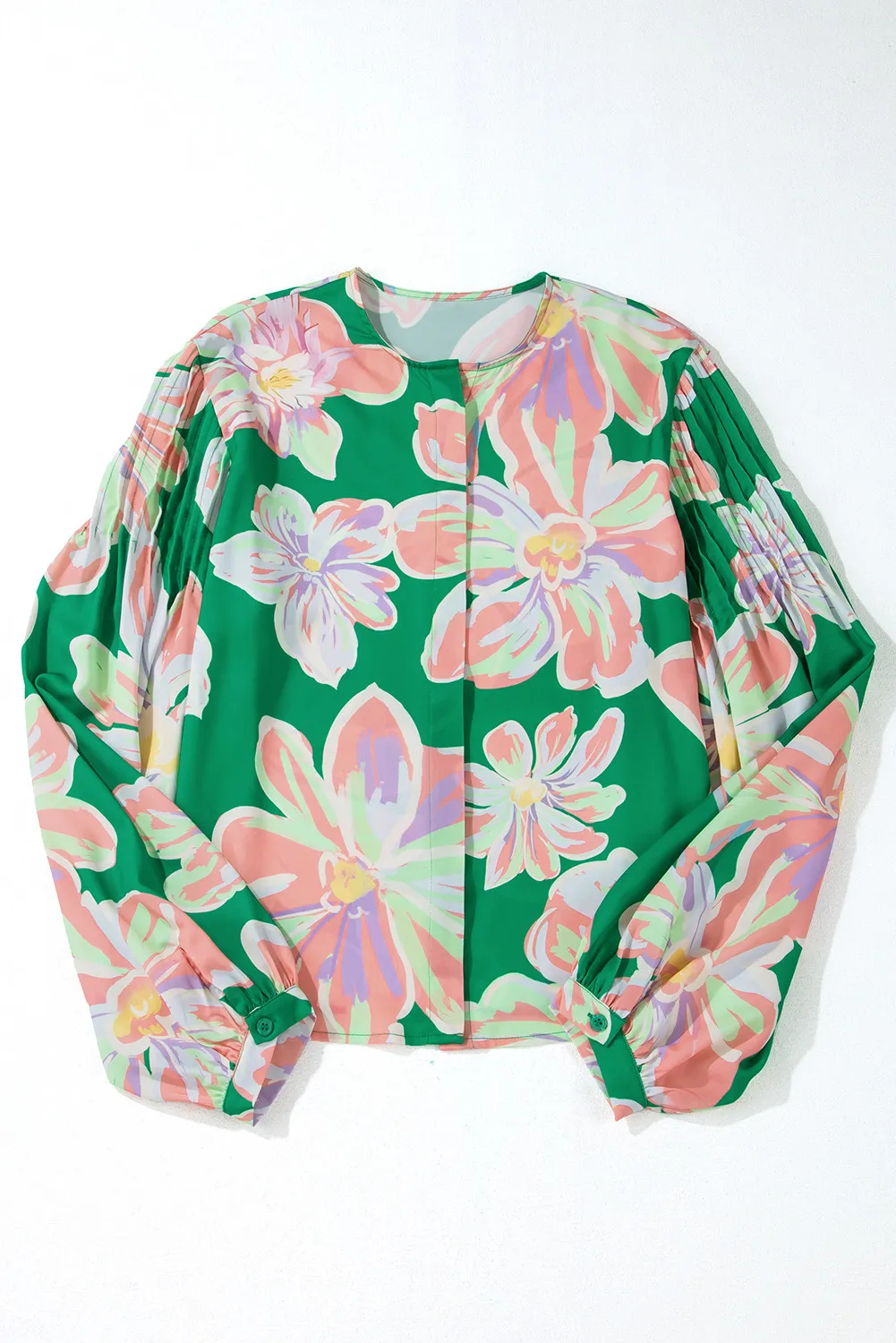 Floral Pleated Puff Sleeve Shirt - Image 3
