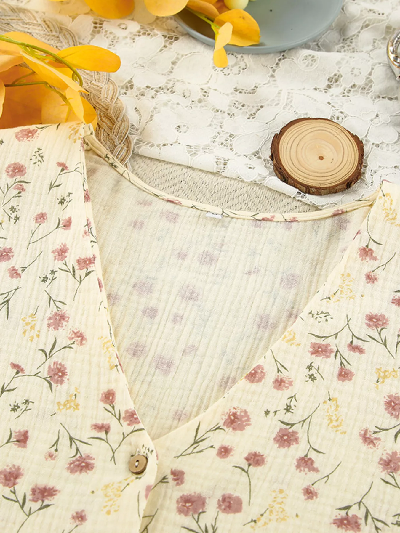 Floral Print Button-Down Top and Pants Lounge Set - Image 6