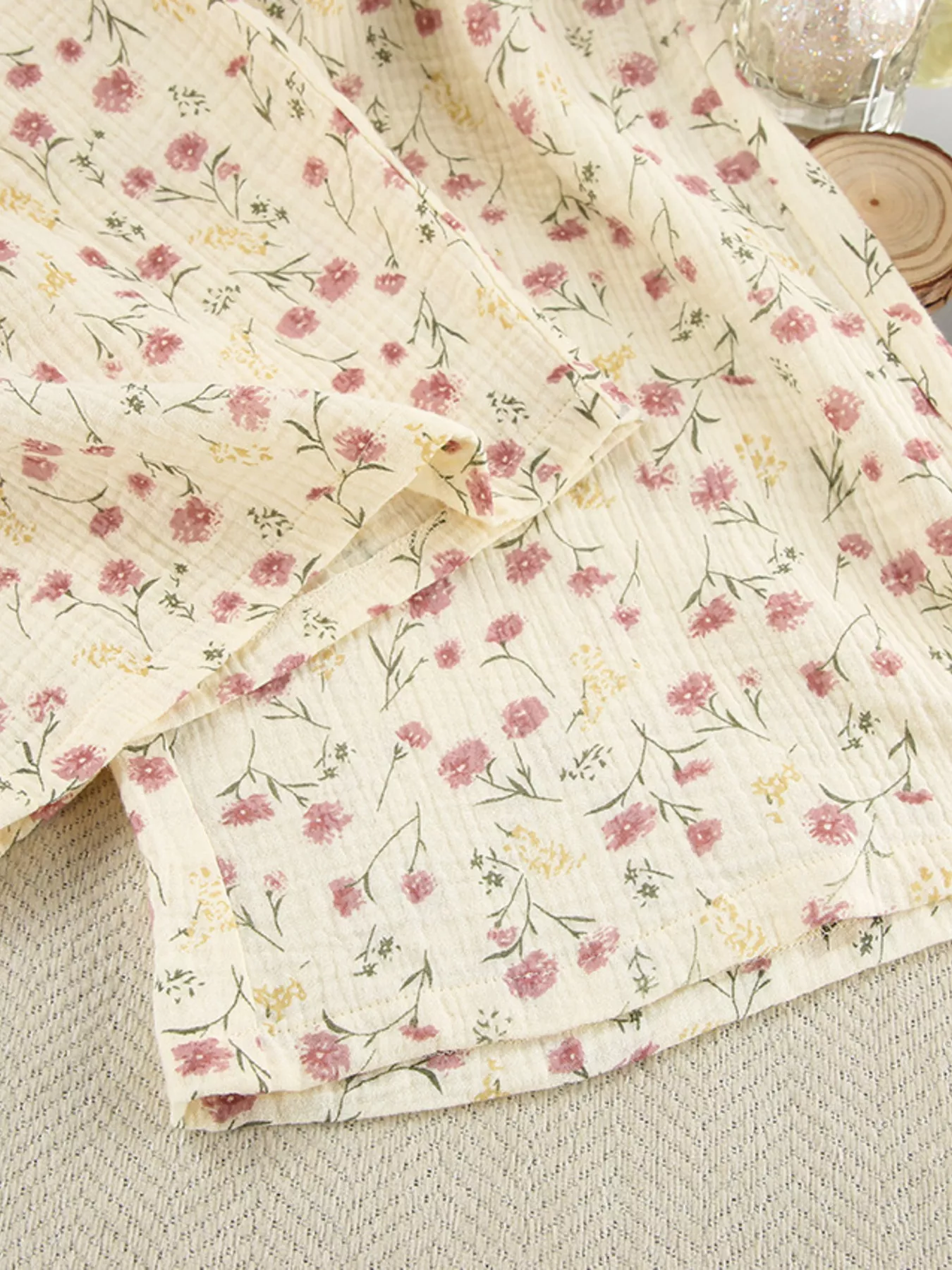 Floral Print Button-Down Top and Pants Lounge Set - Image 9