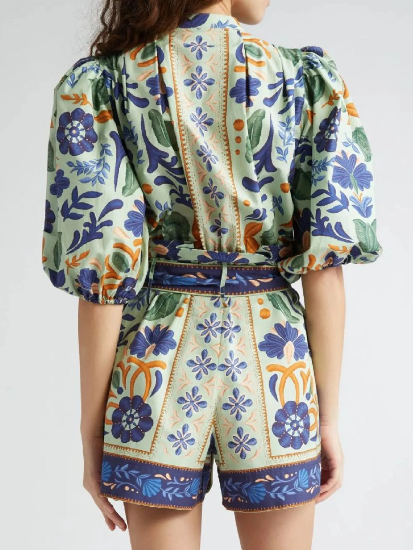 Floral Print Button Front Belted Romper - Image 5