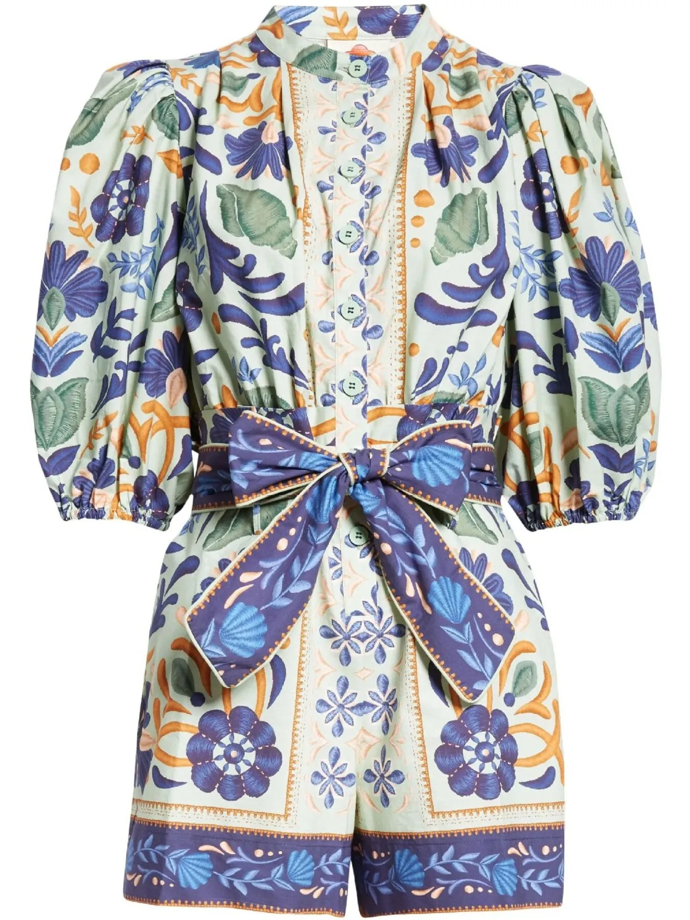 Floral Print Button Front Belted Romper - Image 7