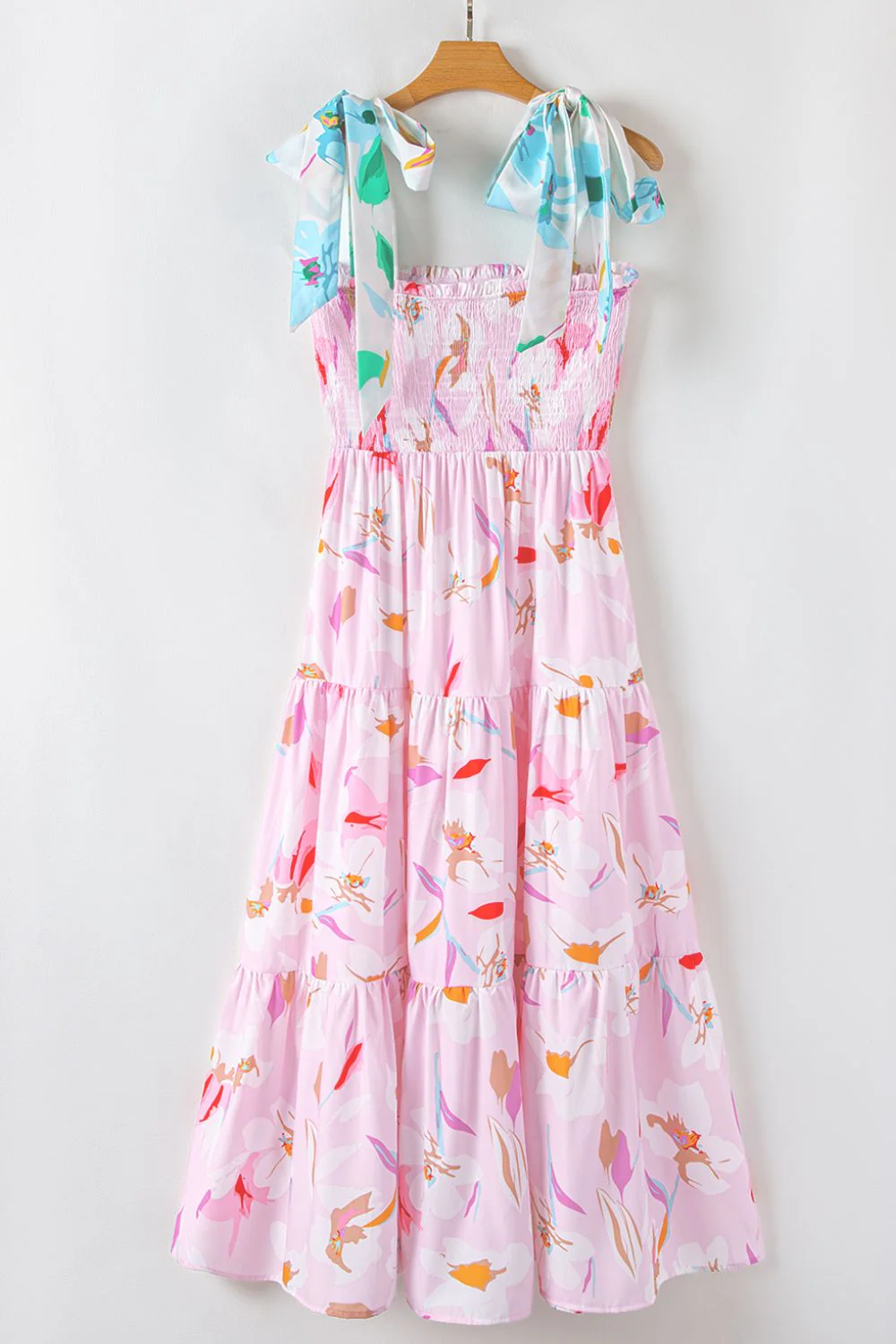 Floral Print Knotted Shoulder Smocked Maxi Dress - Image 7