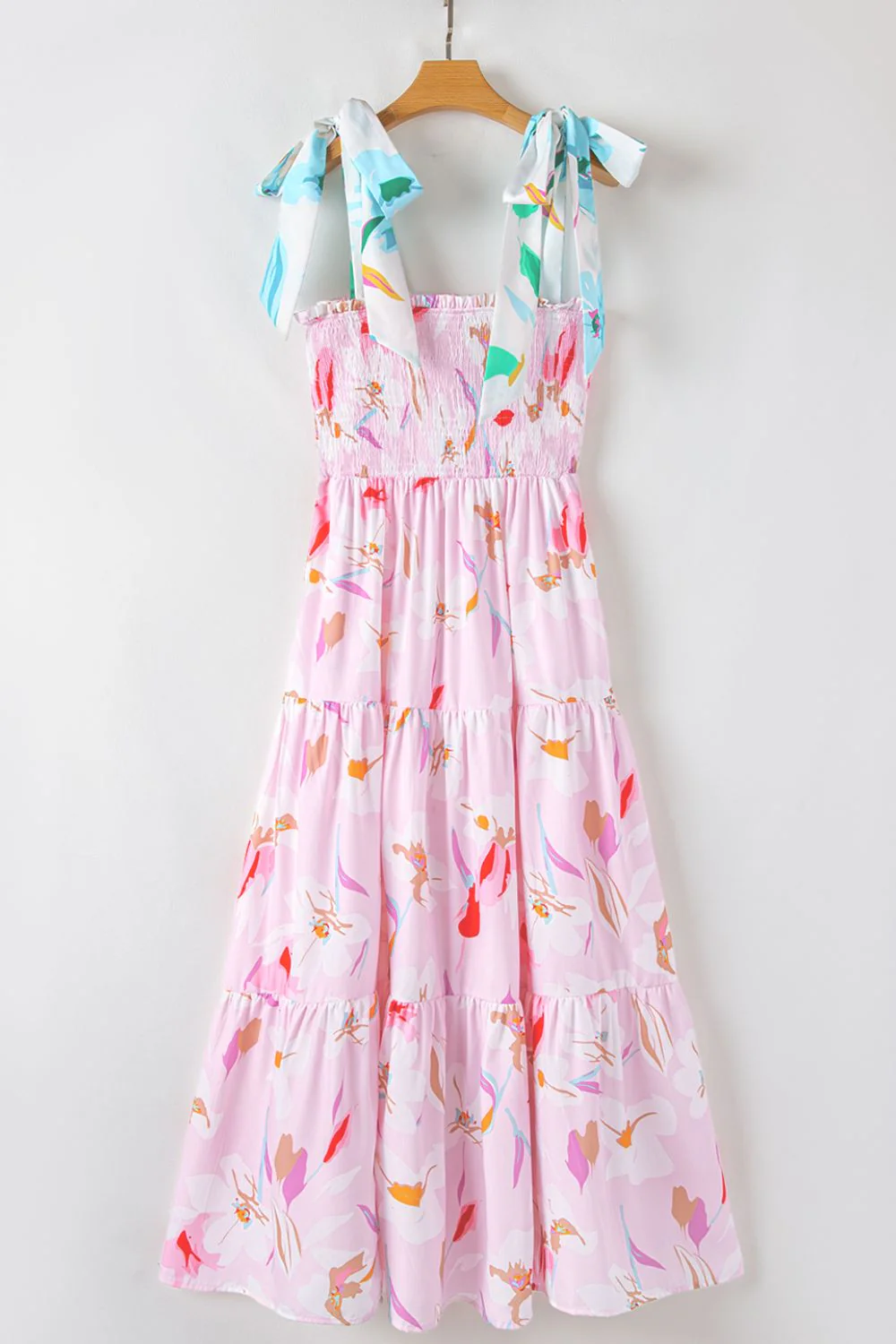 Floral Print Knotted Shoulder Smocked Maxi Dress - Image 8