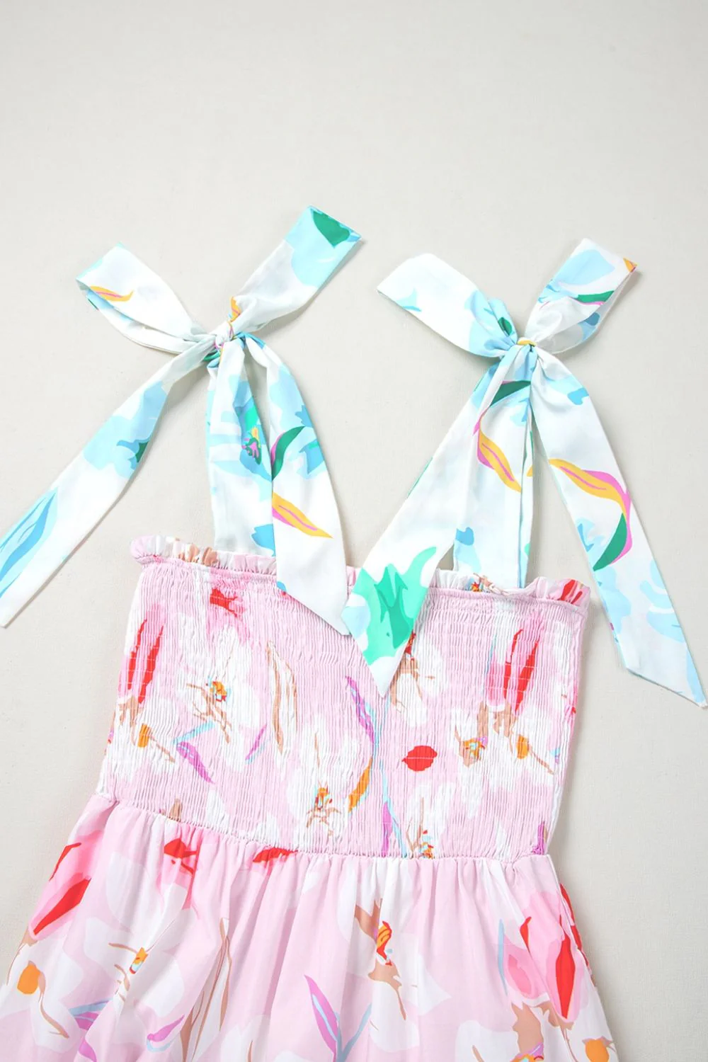 Floral Print Knotted Shoulder Smocked Maxi Dress - Image 9