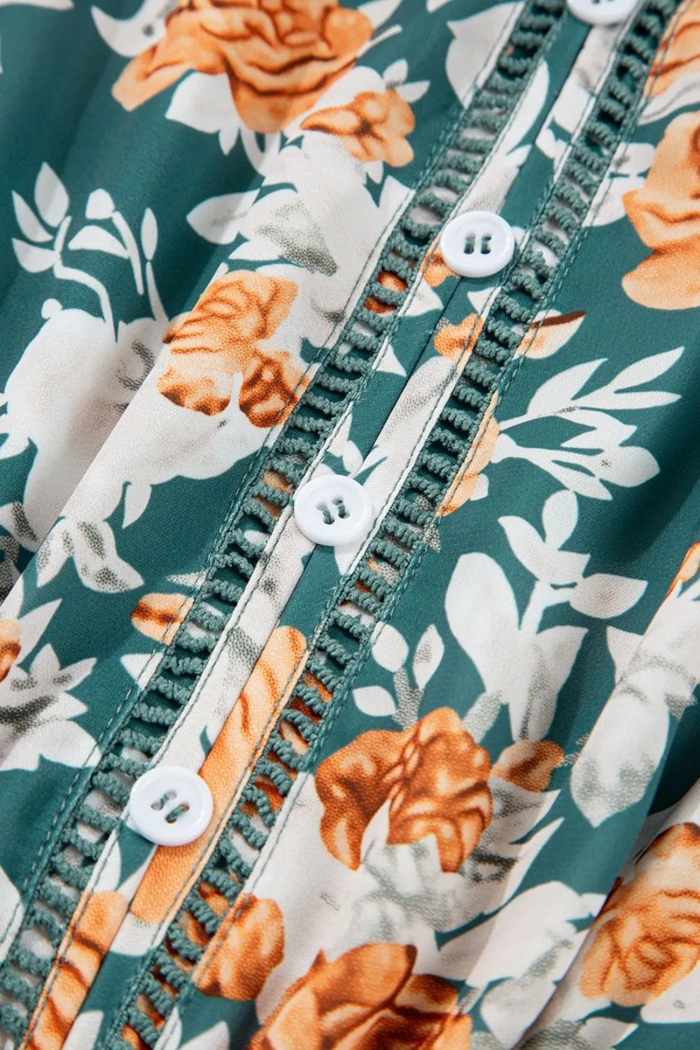 Floral Print Trimmed V Neck Tie Waist Sleeveless Dress - Image 12