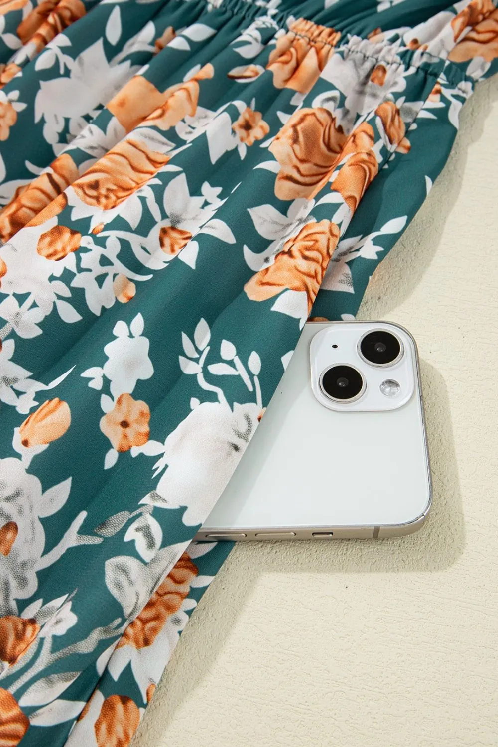 Floral Print Trimmed V Neck Tie Waist Sleeveless Dress - Image 13