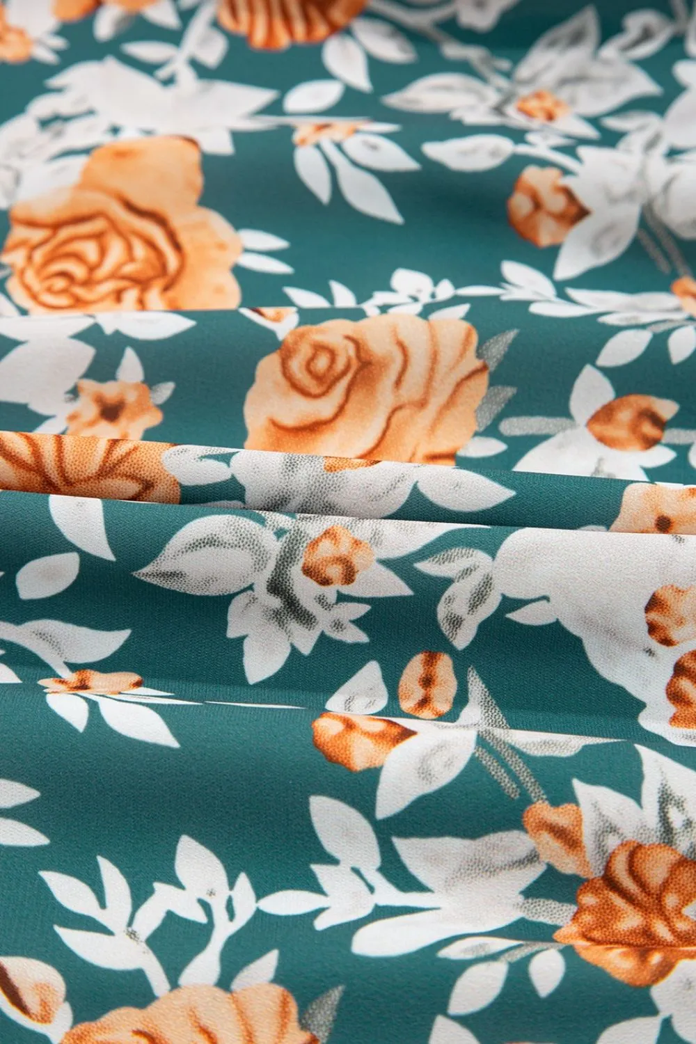Floral Print Trimmed V Neck Tie Waist Sleeveless Dress - Image 14