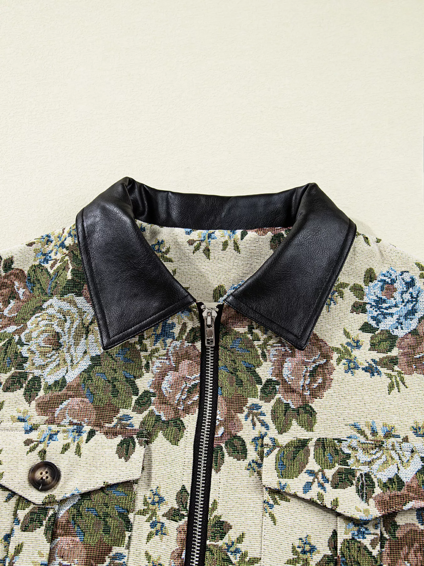 Floral Print Zip Up Contrast Collared Jacket - Image 5