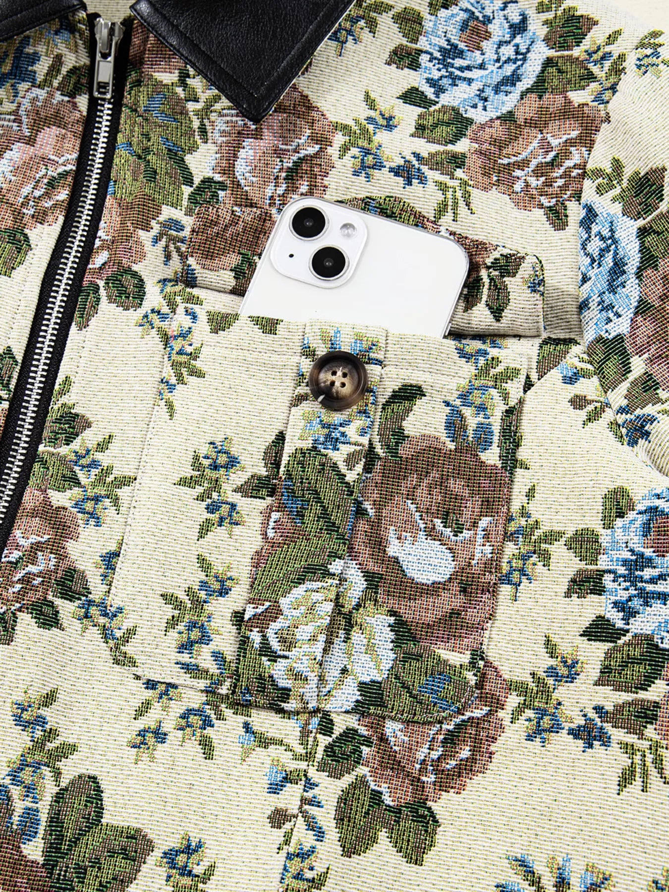 Floral Print Zip Up Contrast Collared Jacket - Image 7