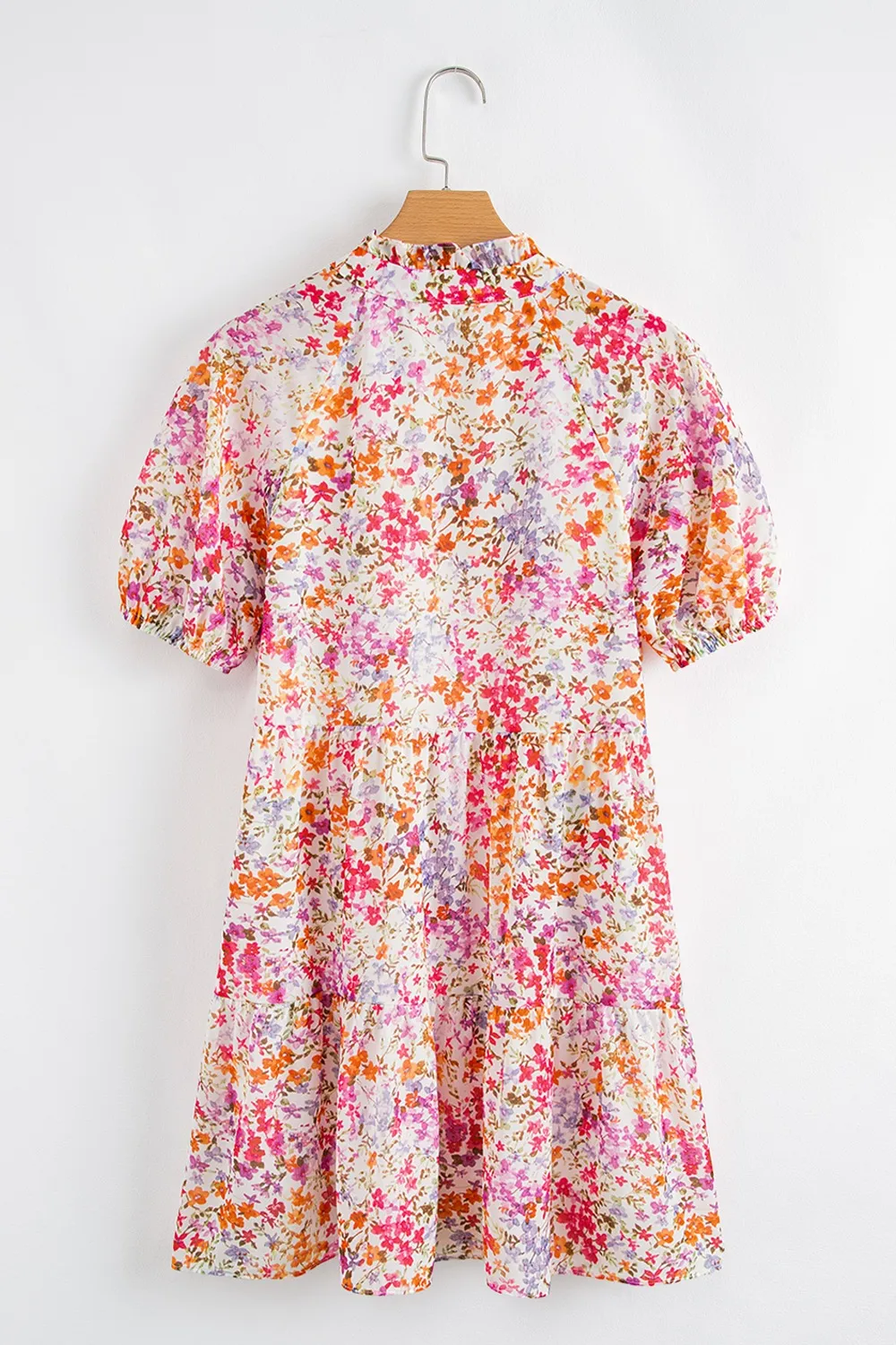 Floral Puff Sleeve Notched Tiered Mini Dress - Image 7