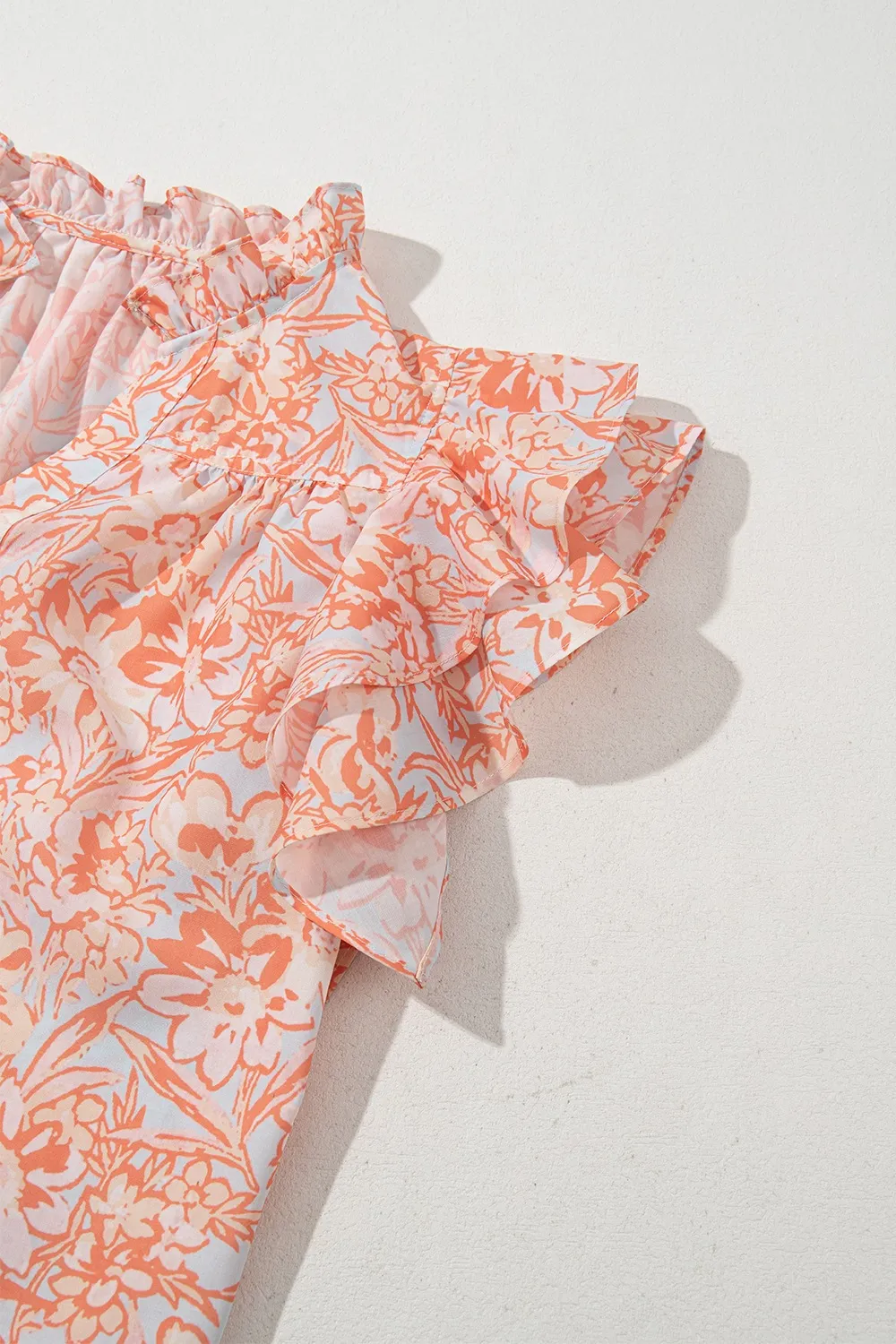 Floral Ruffle Sleeve Split Neck Blouse - Image 10