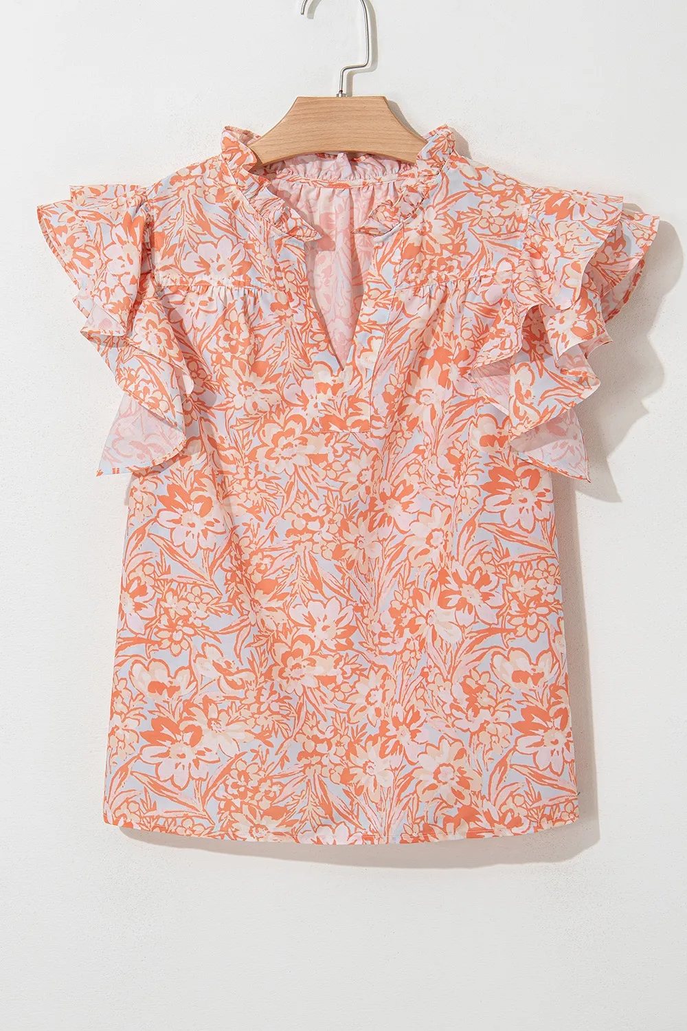Floral Ruffle Sleeve Split Neck Blouse - Image 7