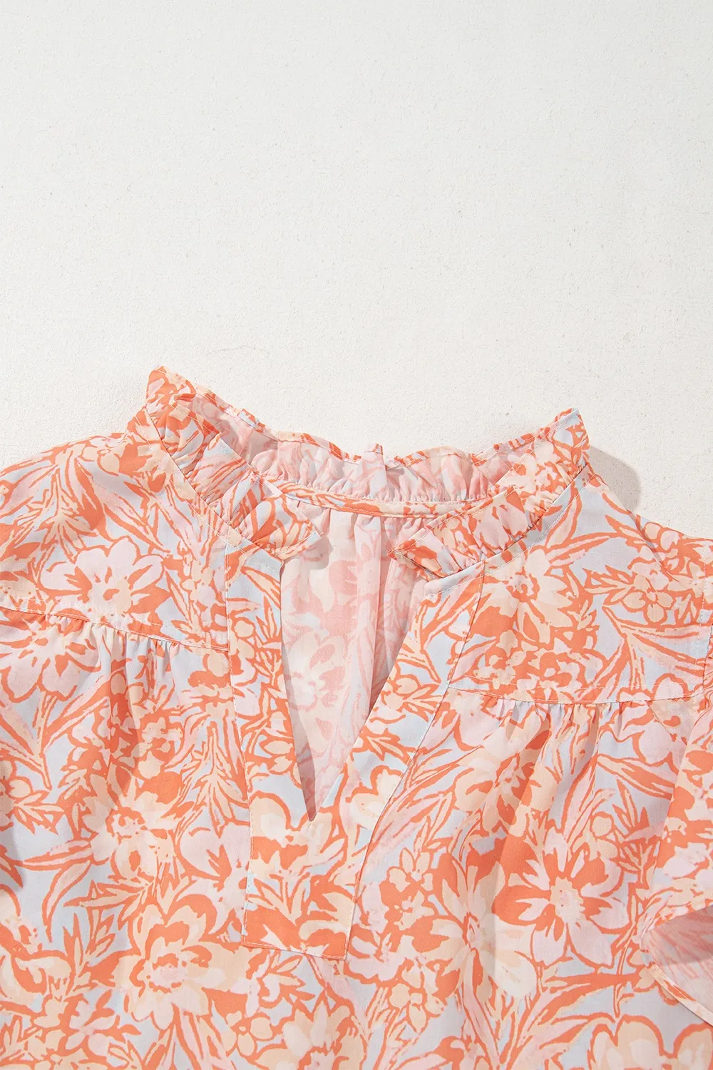 Floral Ruffle Sleeve Split Neck Blouse - Image 9