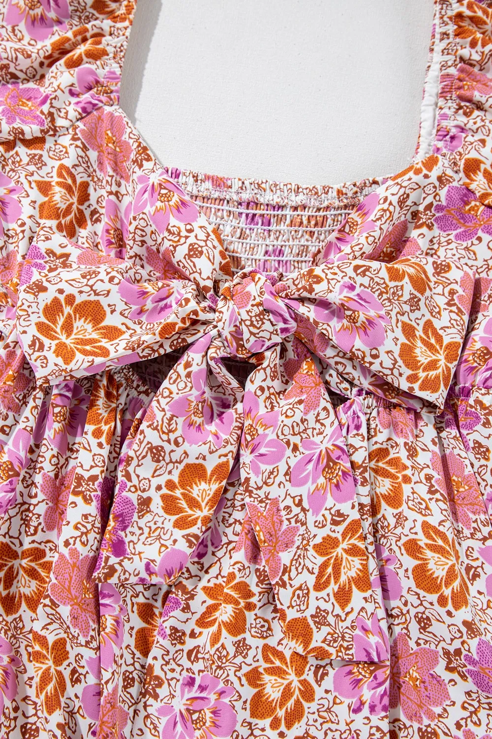 Floral Square Neck Knotted Ruffle Midi Dress - Image 10