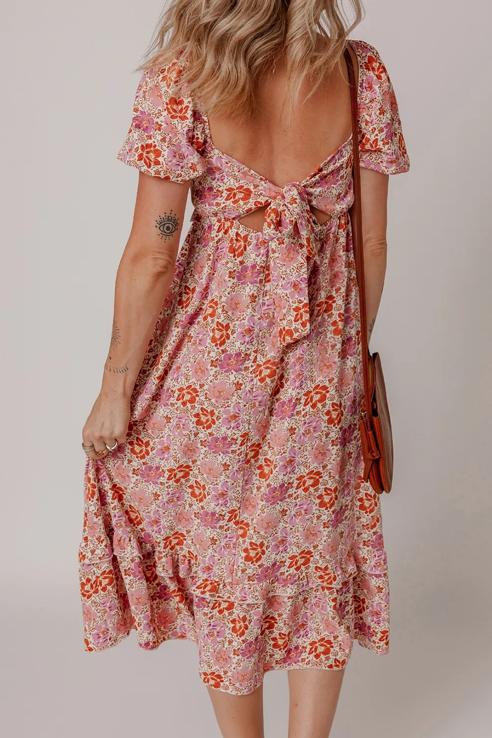 Floral Square Neck Knotted Ruffle Midi Dress - Image 2