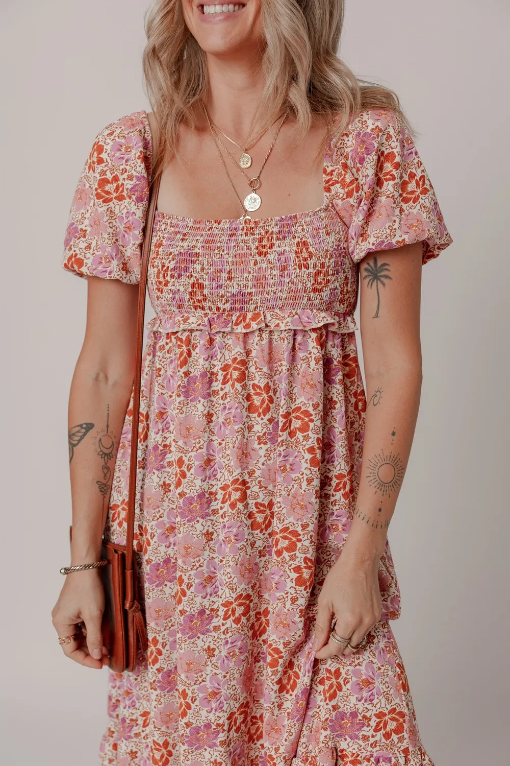 Floral Square Neck Knotted Ruffle Midi Dress - Image 3