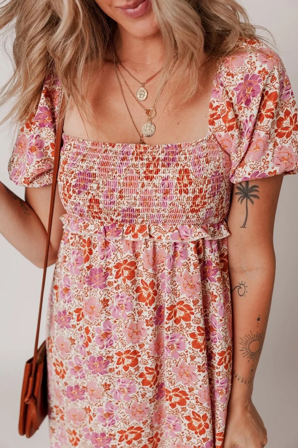 Floral Square Neck Knotted Ruffle Midi Dress - Image 5