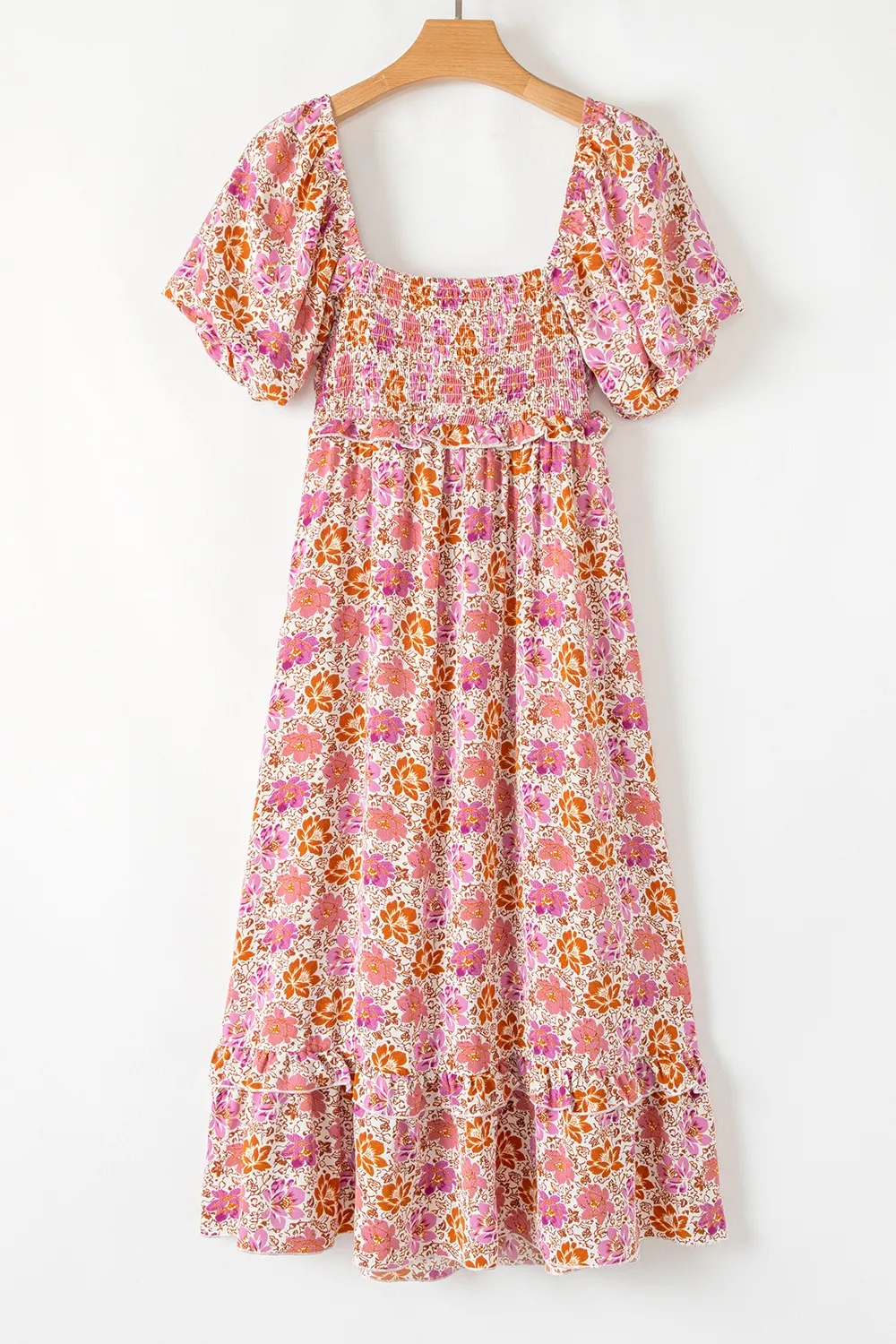 Floral Square Neck Knotted Ruffle Midi Dress - Image 6