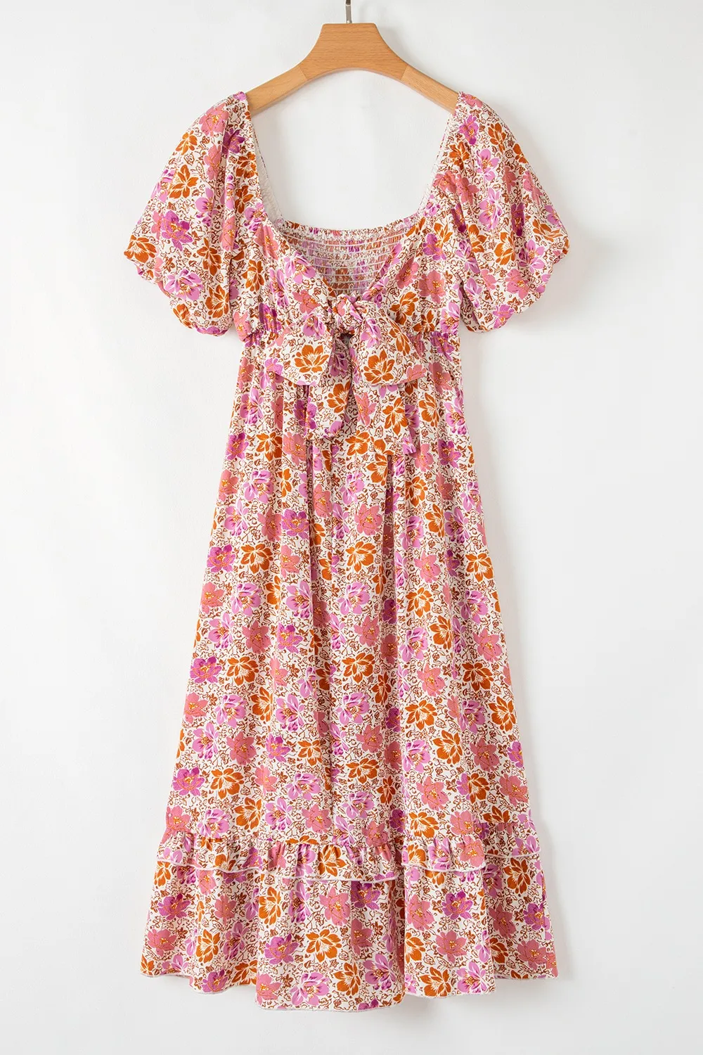 Floral Square Neck Knotted Ruffle Midi Dress - Image 7