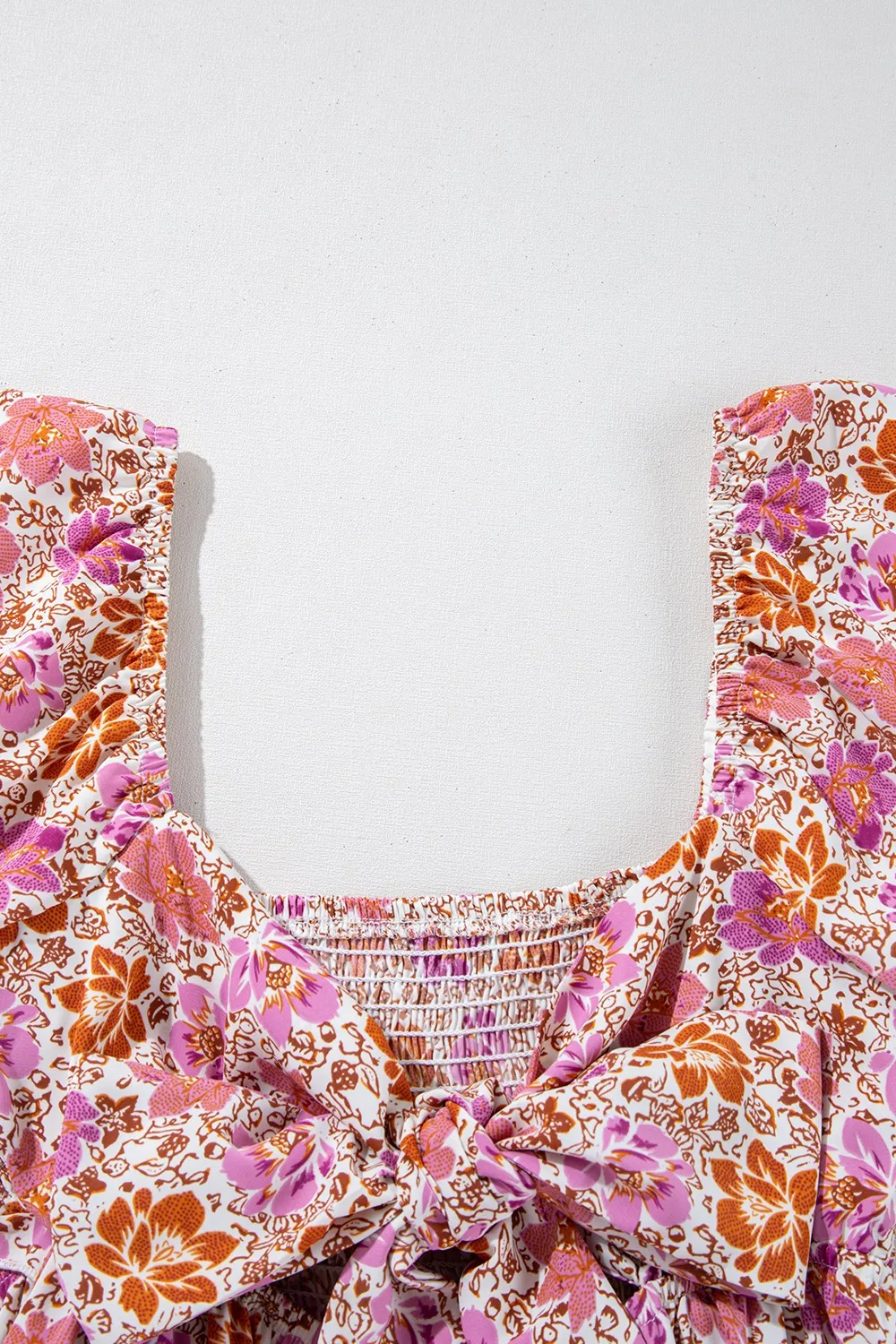 Floral Square Neck Knotted Ruffle Midi Dress - Image 8