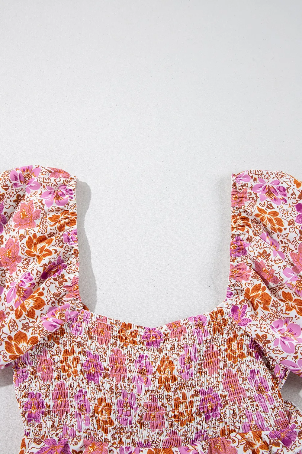 Floral Square Neck Knotted Ruffle Midi Dress - Image 9