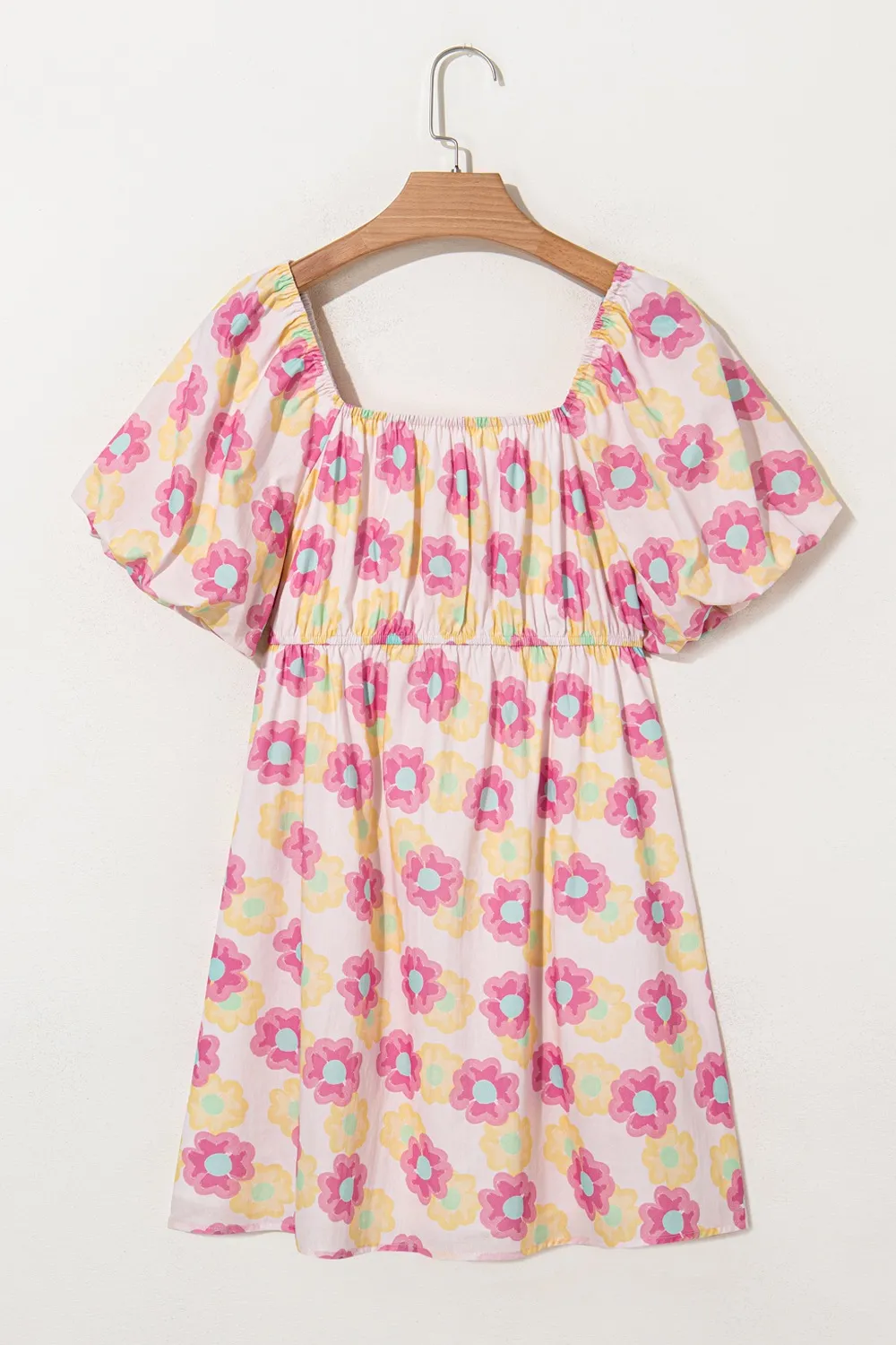 Floral Square Neck Puff Sleeve Pleated Flared Midi Dress - Image 11