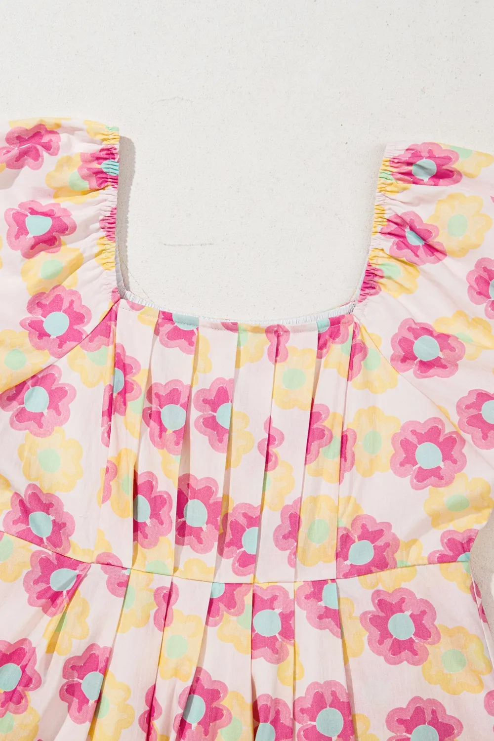 Floral Square Neck Puff Sleeve Pleated Flared Midi Dress - Image 12