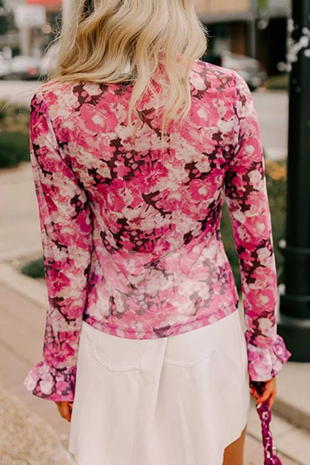 Floral Turtleneck Flounce Sleeve Blouse - Image 3