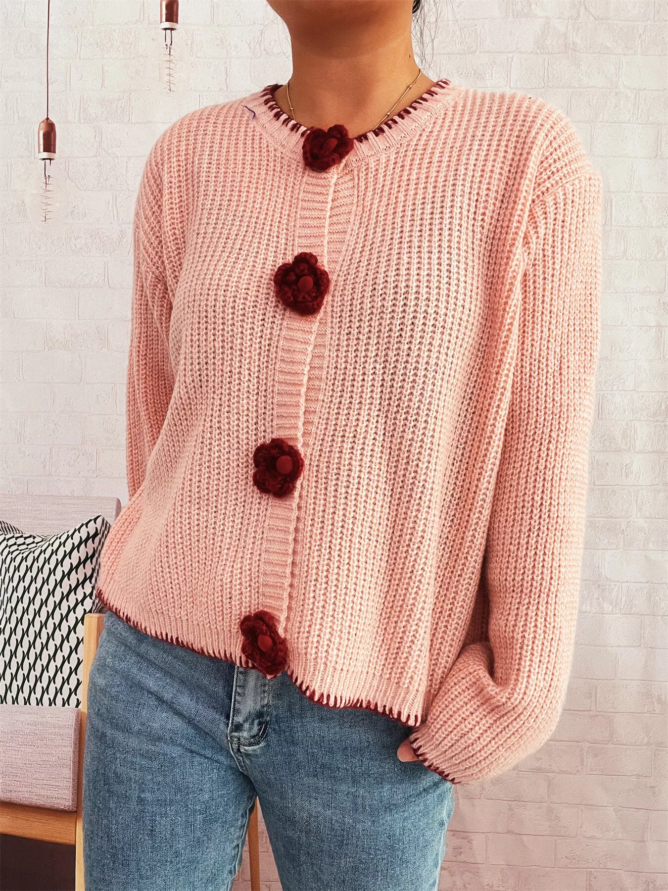 Flower Button Long Sleeve Cardigan - Image 4