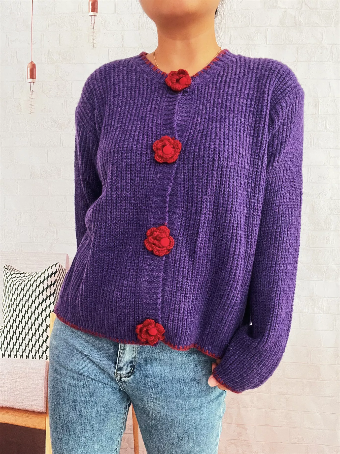 Flower Button Long Sleeve Cardigan - Image 6